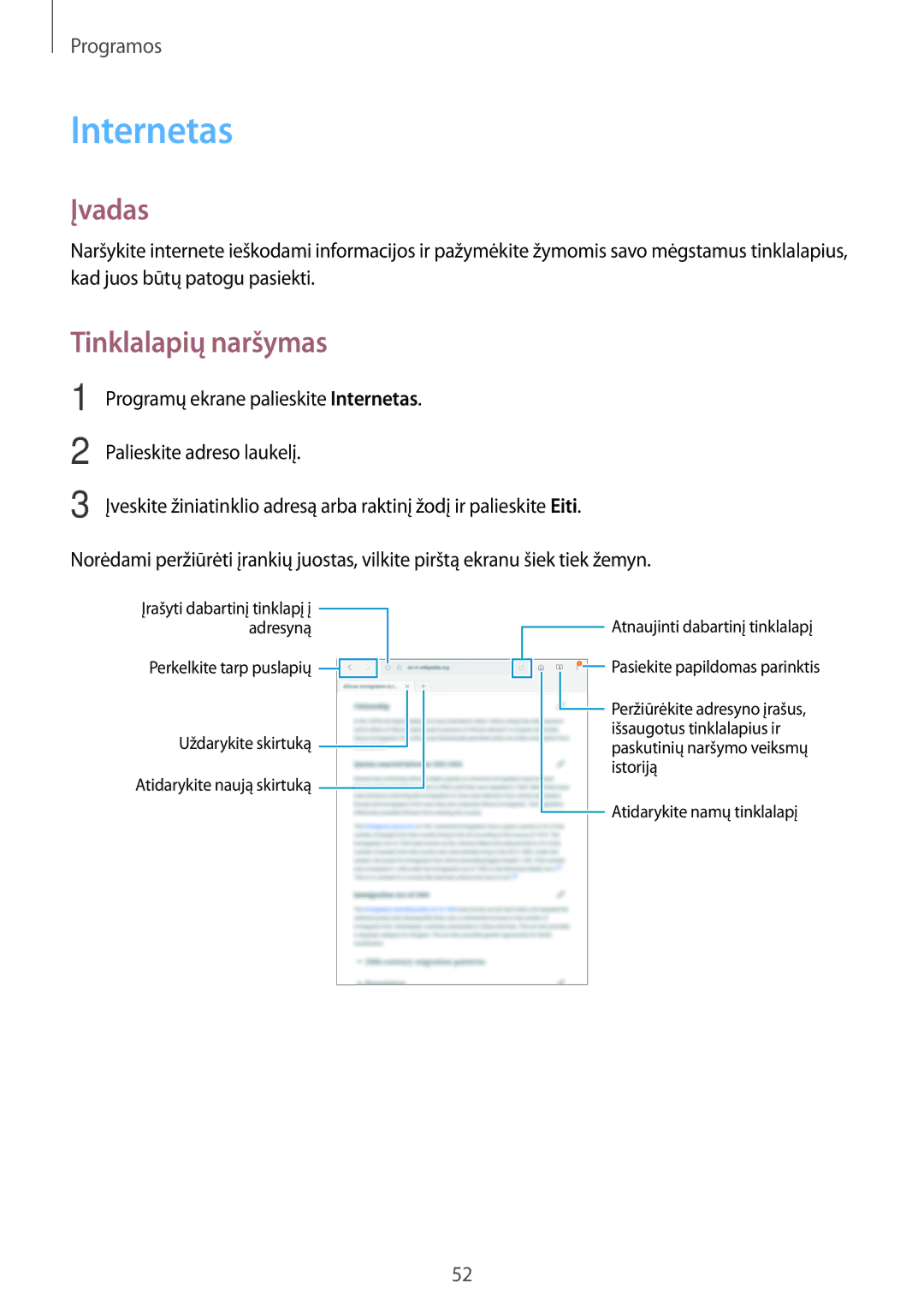 Samsung SM-T810NZWESEB, SM-T810NZKESEB, SM-T810NZDESEB manual Internetas, Tinklalapių naršymas 