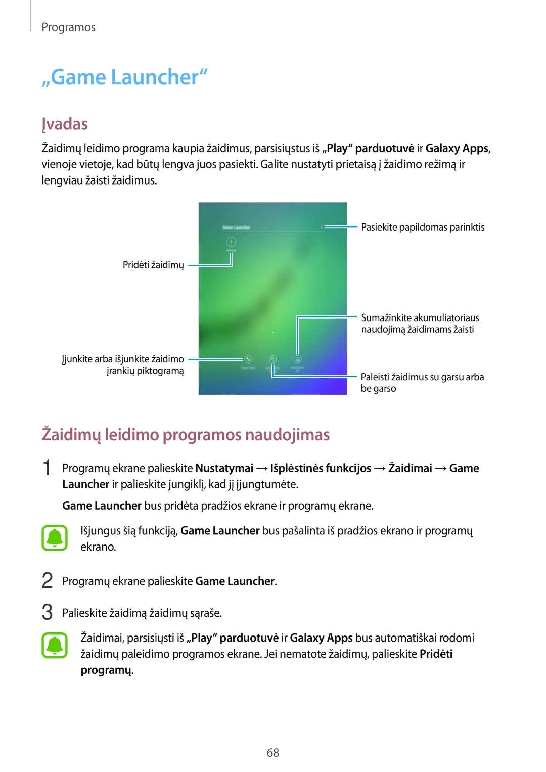 Samsung SM-T810NZDESEB, SM-T810NZKESEB, SM-T810NZWESEB manual „Game Launcher, Žaidimų leidimo programos naudojimas 