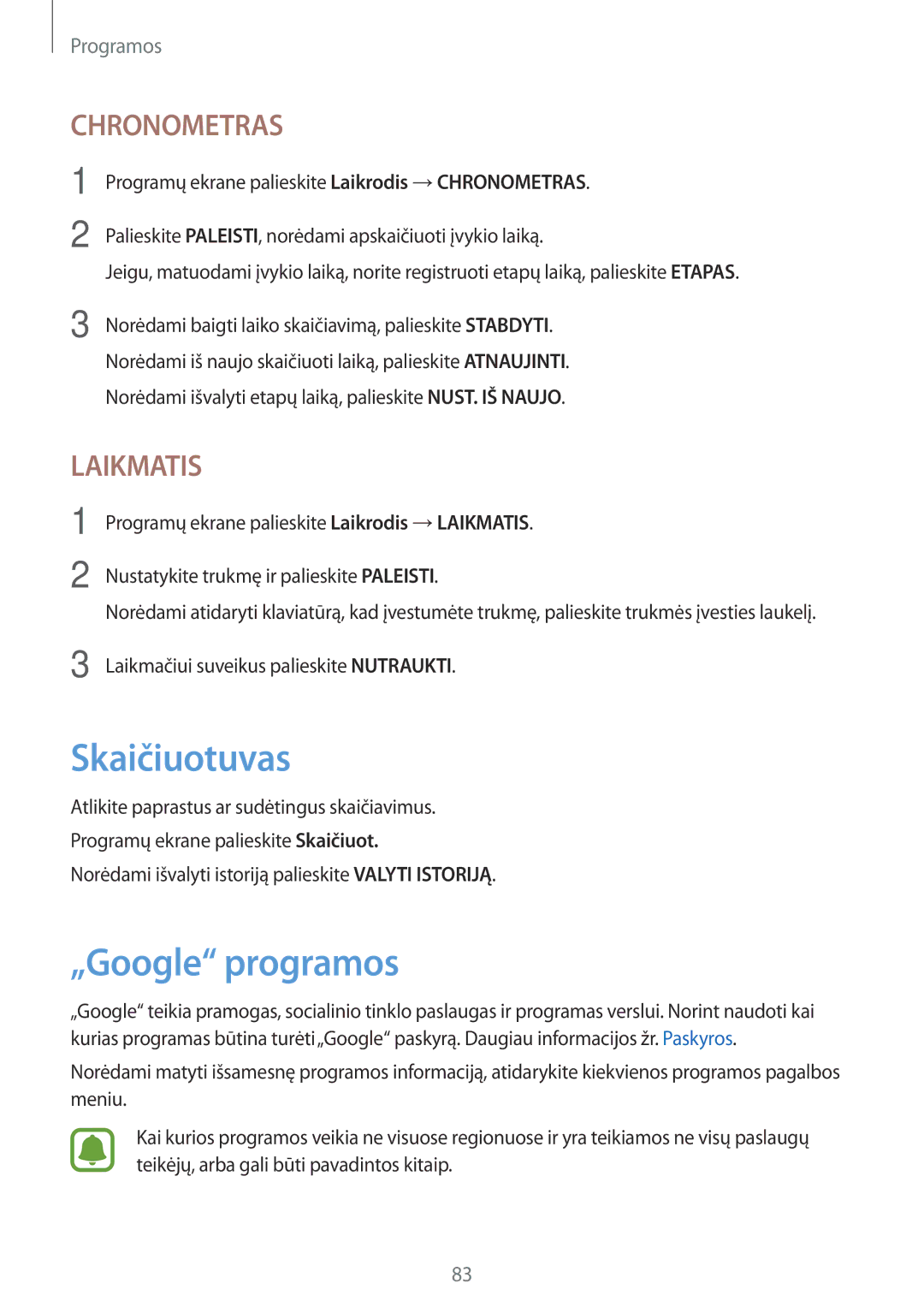 Samsung SM-T810NZDESEB, SM-T810NZKESEB, SM-T810NZWESEB manual Skaičiuotuvas, „Google programos 