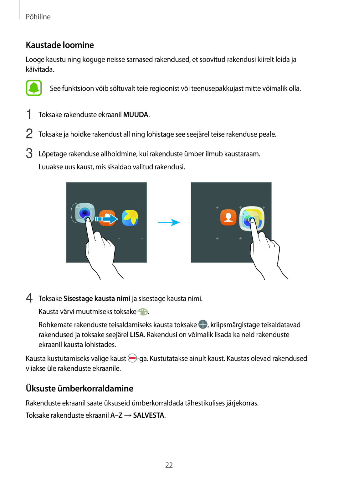 Samsung SM-T810NZWESEB, SM-T810NZKESEB, SM-T810NZDESEB manual Üksuste ümberkorraldamine 