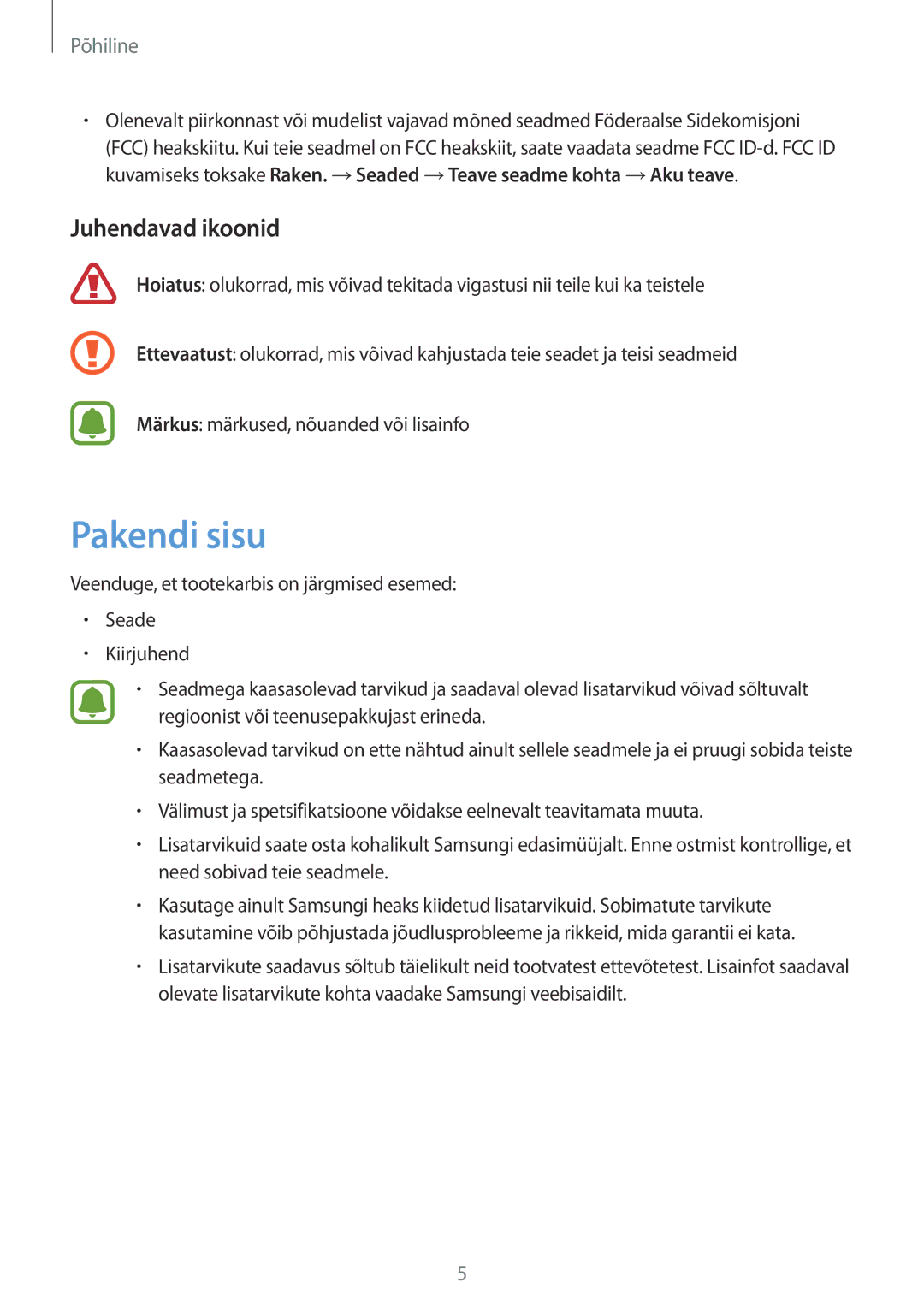 Samsung SM-T810NZDESEB, SM-T810NZKESEB, SM-T810NZWESEB manual Pakendi sisu, Juhendavad ikoonid 