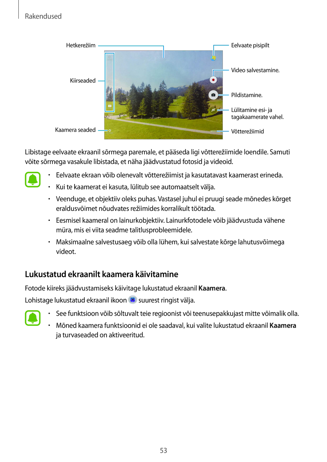 Samsung SM-T810NZDESEB, SM-T810NZKESEB, SM-T810NZWESEB manual Lukustatud ekraanilt kaamera käivitamine 