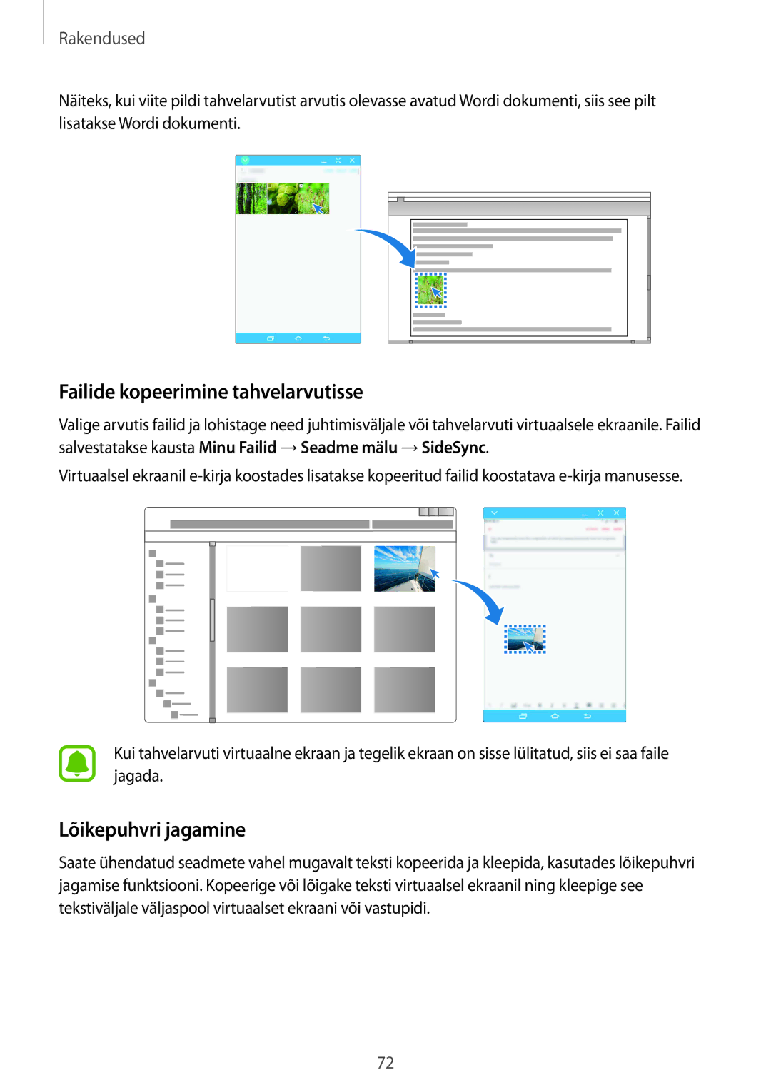 Samsung SM-T810NZKESEB, SM-T810NZWESEB, SM-T810NZDESEB manual Failide kopeerimine tahvelarvutisse, Lõikepuhvri jagamine 