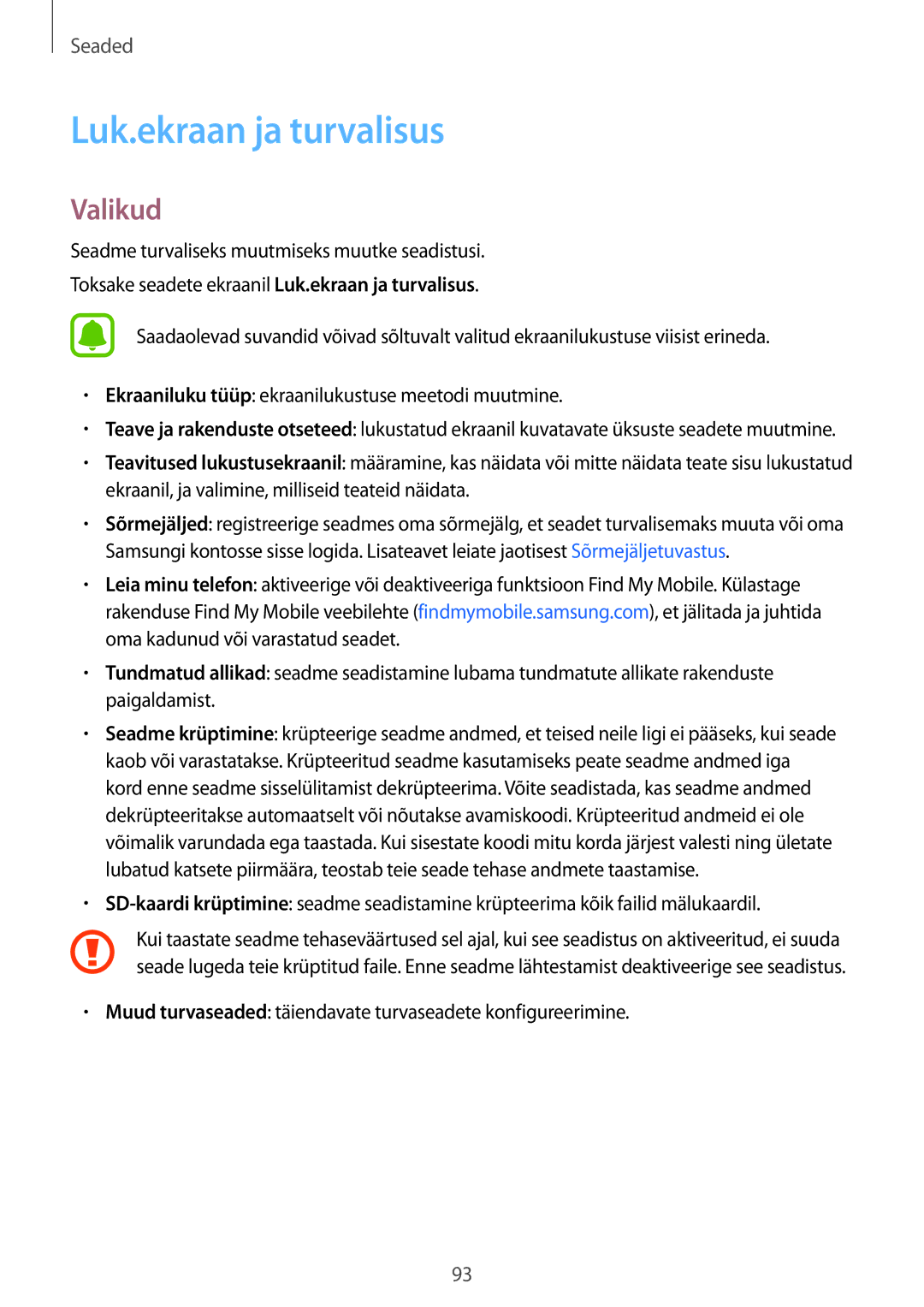 Samsung SM-T810NZKESEB, SM-T810NZWESEB, SM-T810NZDESEB manual Luk.ekraan ja turvalisus, Valikud 