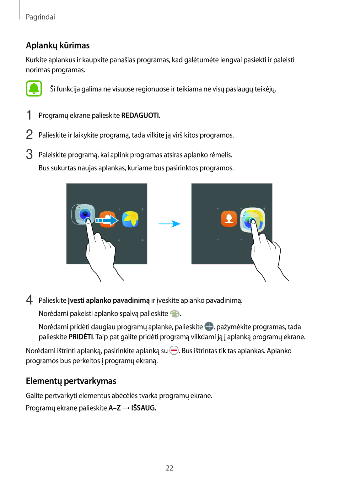 Samsung SM-T810NZWESEB, SM-T810NZKESEB, SM-T810NZDESEB manual Elementų pertvarkymas, Programų ekrane palieskite Redaguoti 