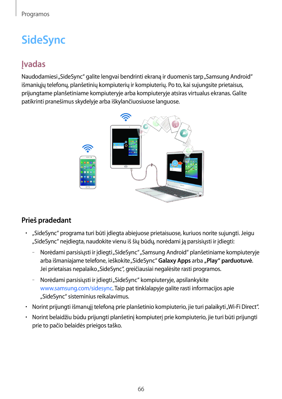 Samsung SM-T810NZKESEB, SM-T810NZWESEB, SM-T810NZDESEB manual SideSync, Prieš pradedant 