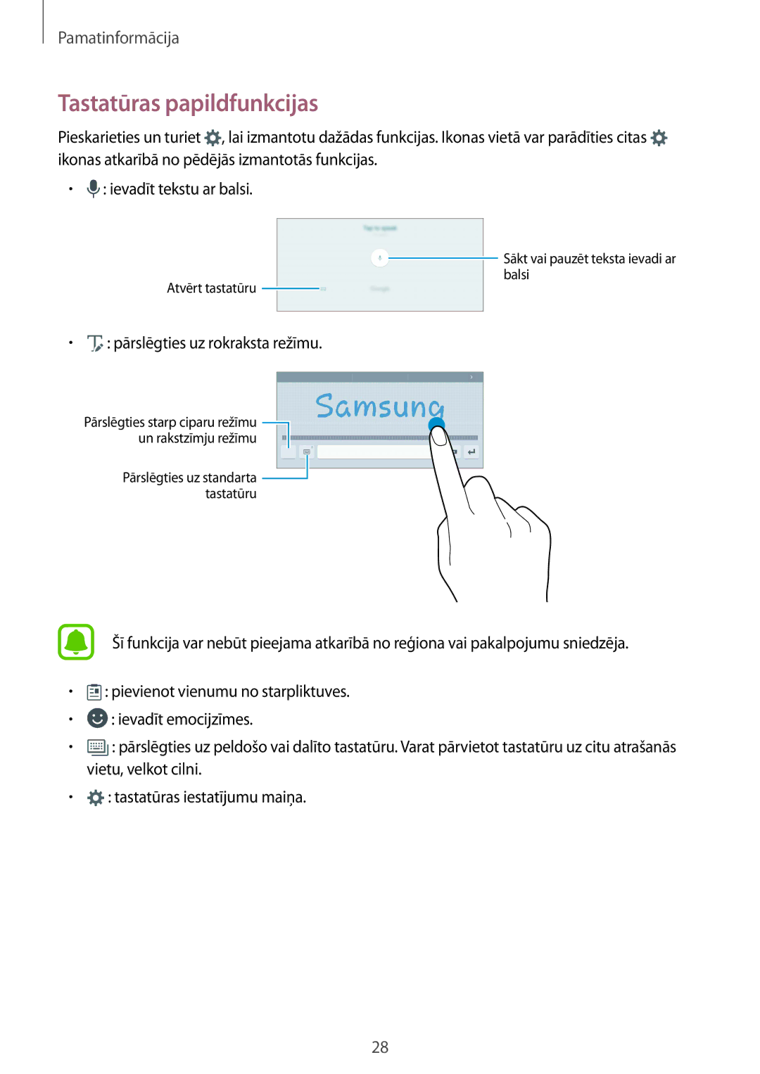 Samsung SM-T810NZWESEB, SM-T810NZKESEB, SM-T810NZDESEB manual Tastatūras papildfunkcijas 