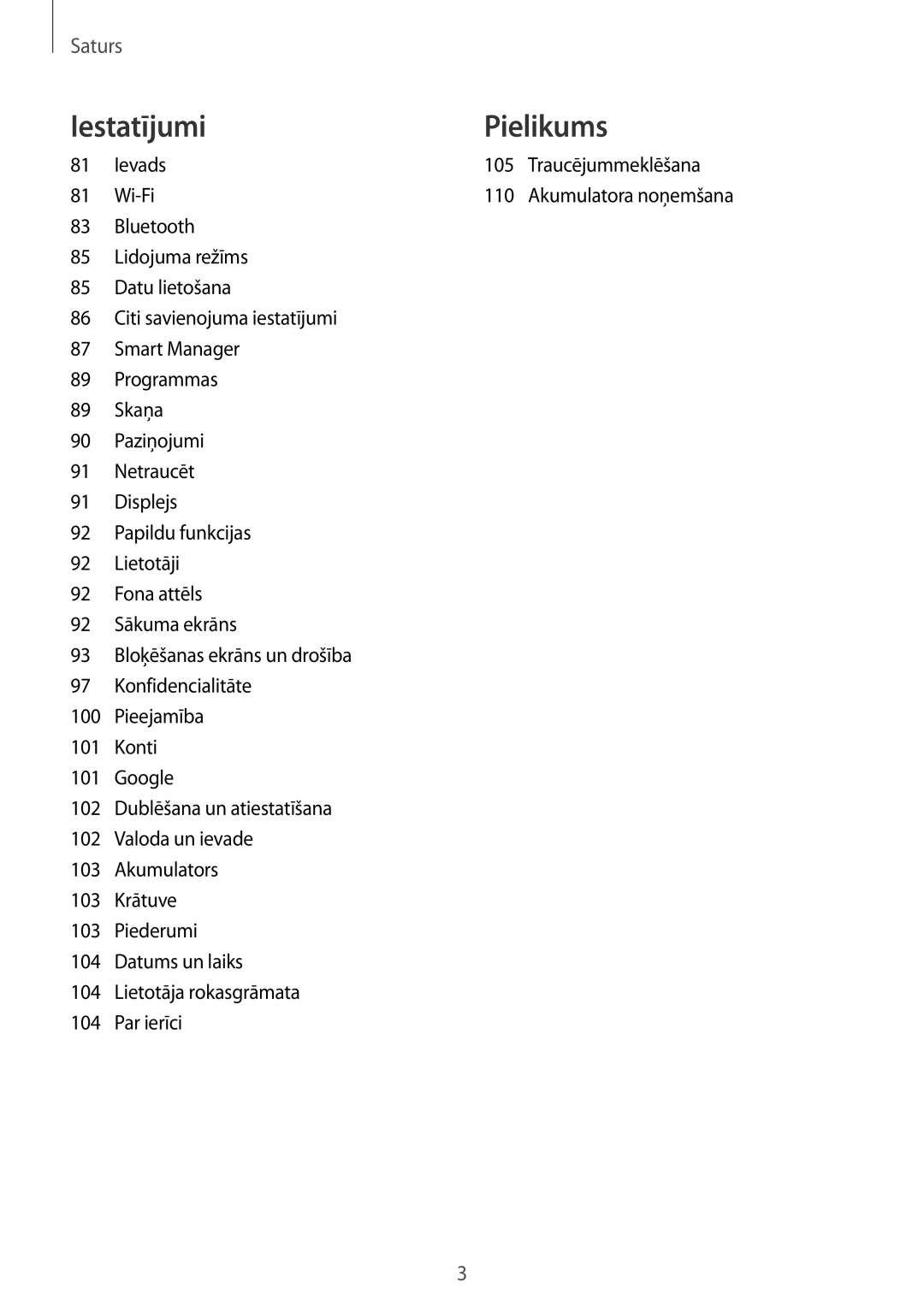 Samsung SM-T810NZKESEB, SM-T810NZWESEB, SM-T810NZDESEB manual IestatījumiPielikums 