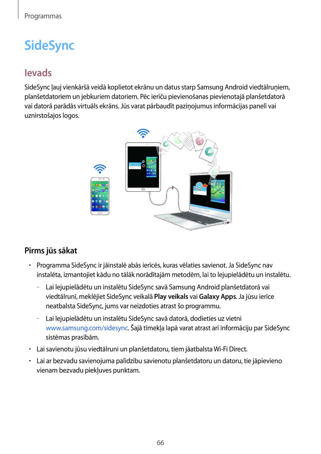 Samsung SM-T810NZKESEB, SM-T810NZWESEB, SM-T810NZDESEB manual SideSync, Pirms jūs sākat 