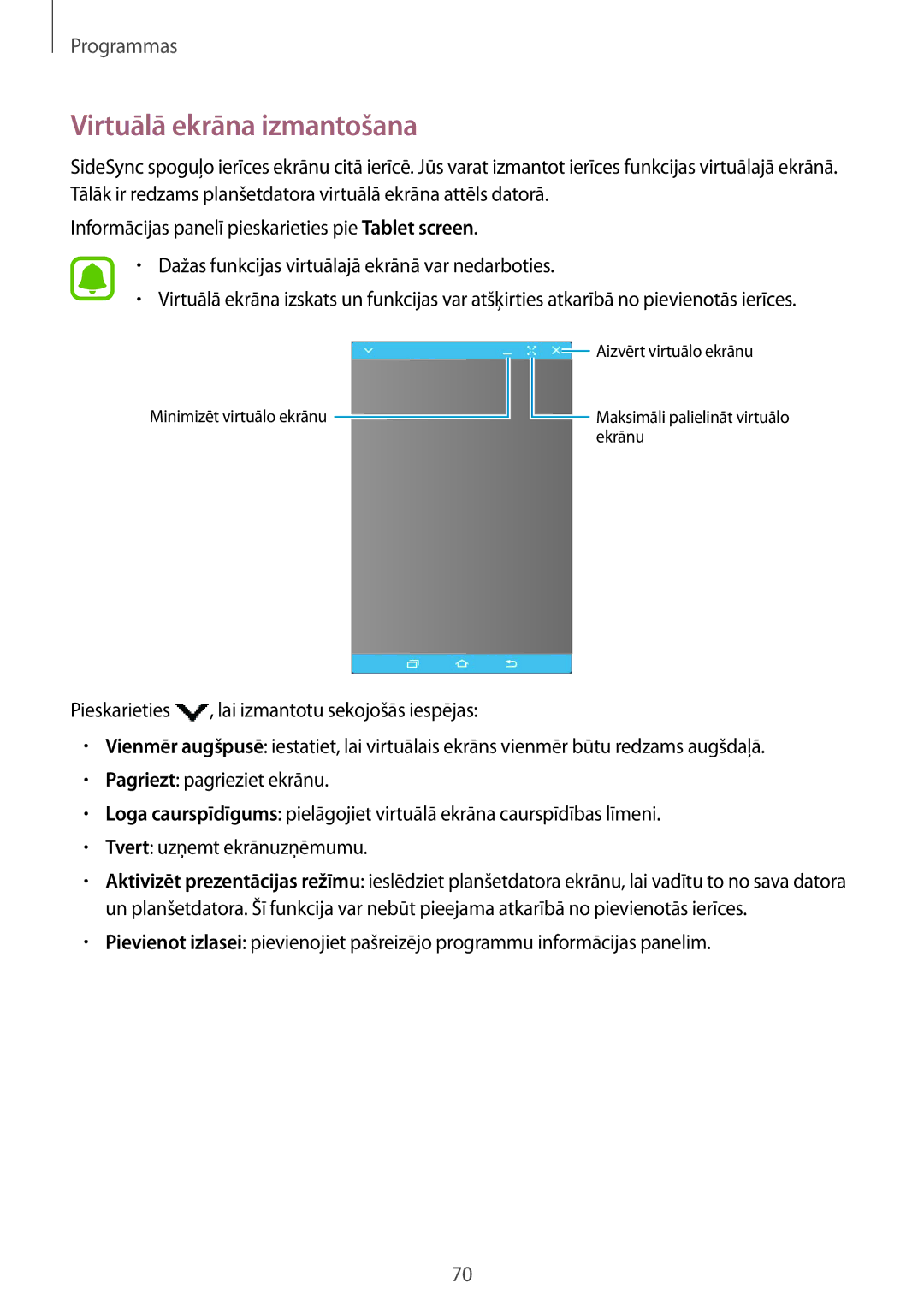 Samsung SM-T810NZWESEB, SM-T810NZKESEB, SM-T810NZDESEB manual Virtuālā ekrāna izmantošana 