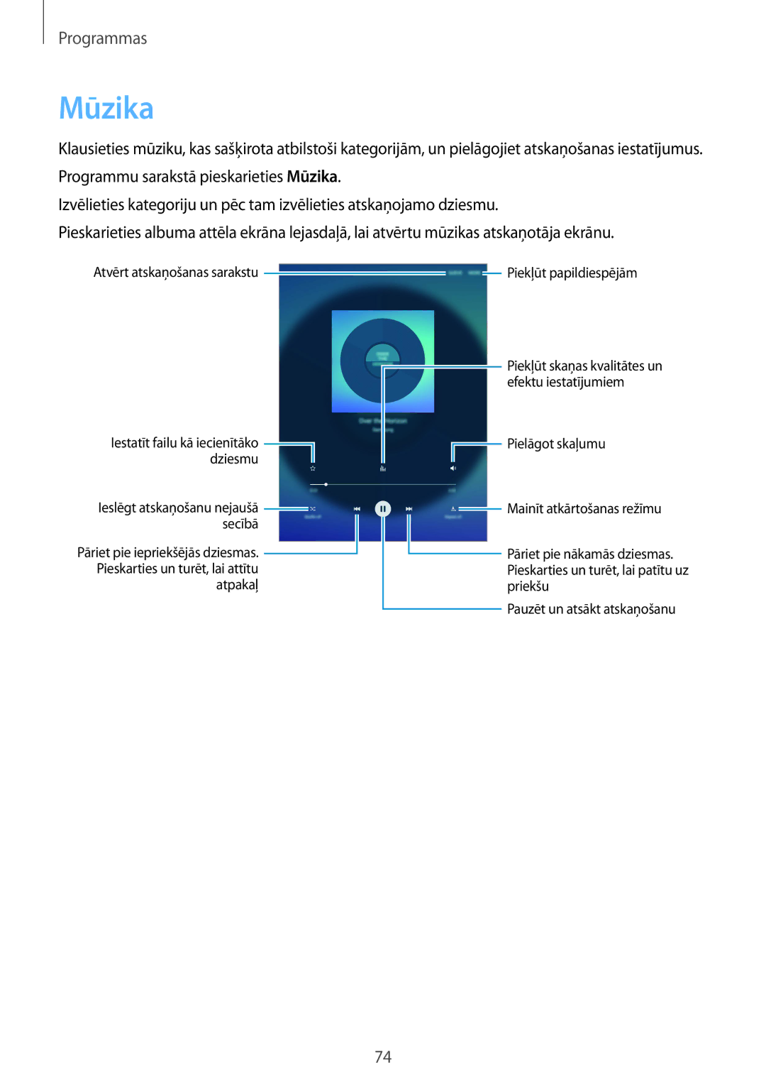 Samsung SM-T810NZDESEB, SM-T810NZKESEB, SM-T810NZWESEB manual Mūzika 