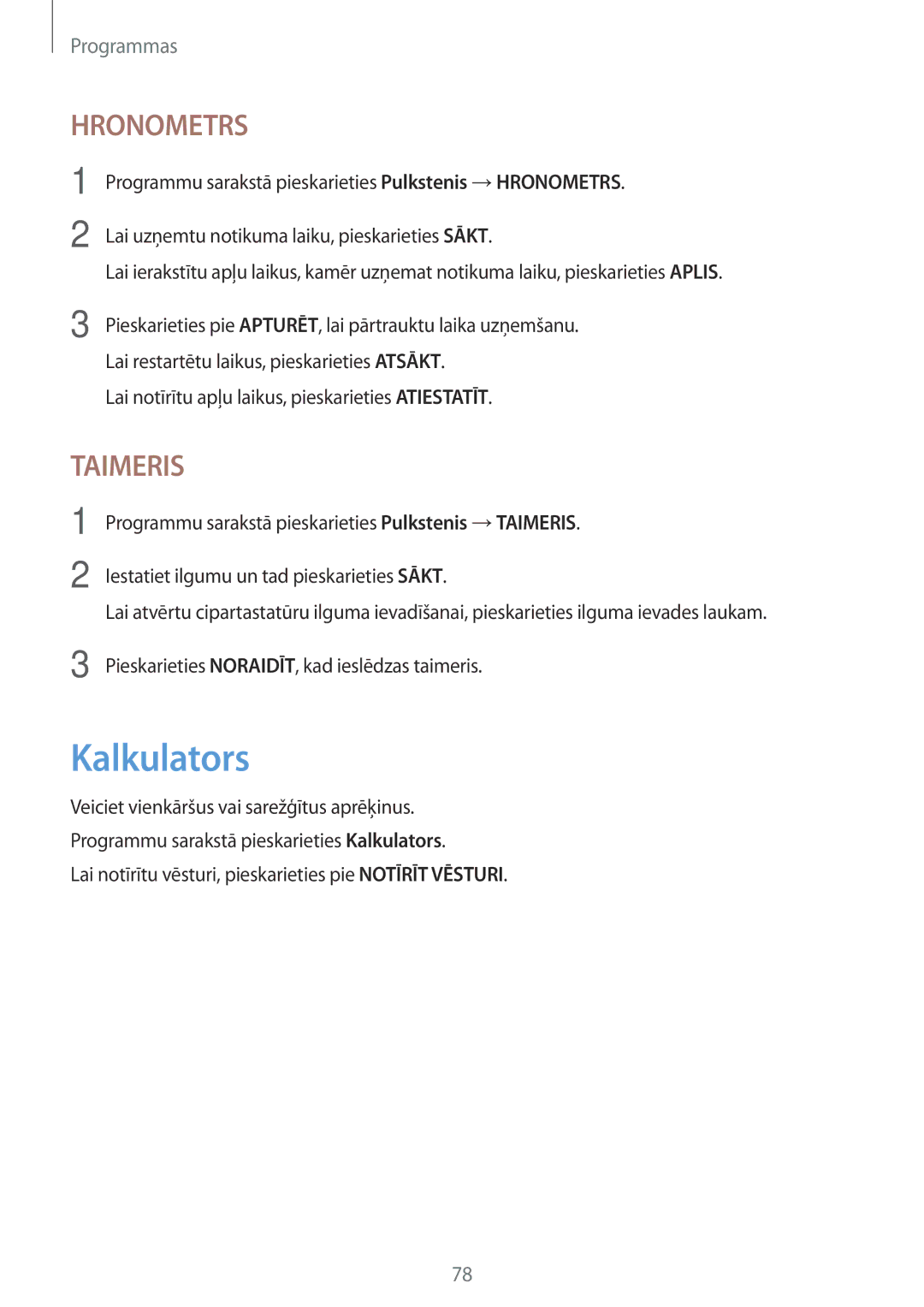 Samsung SM-T810NZKESEB, SM-T810NZWESEB, SM-T810NZDESEB manual Kalkulators, Hronometrs 