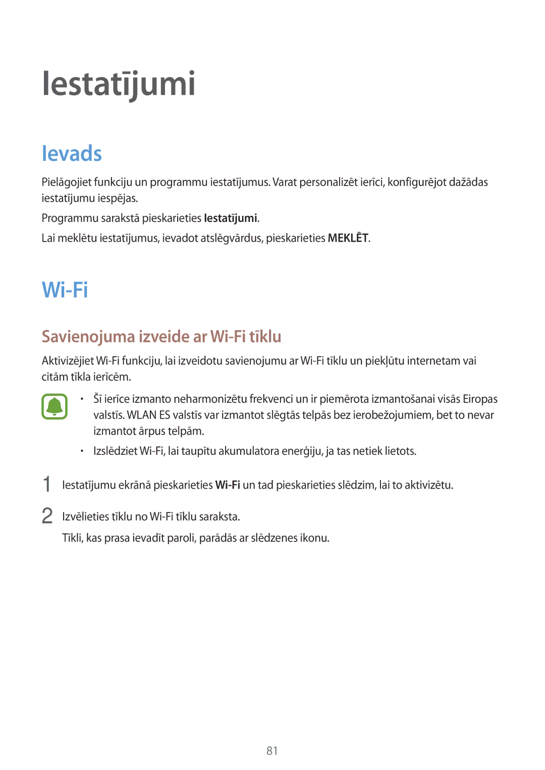 Samsung SM-T810NZKESEB, SM-T810NZWESEB, SM-T810NZDESEB manual Ievads, Savienojuma izveide ar Wi-Fi tīklu 