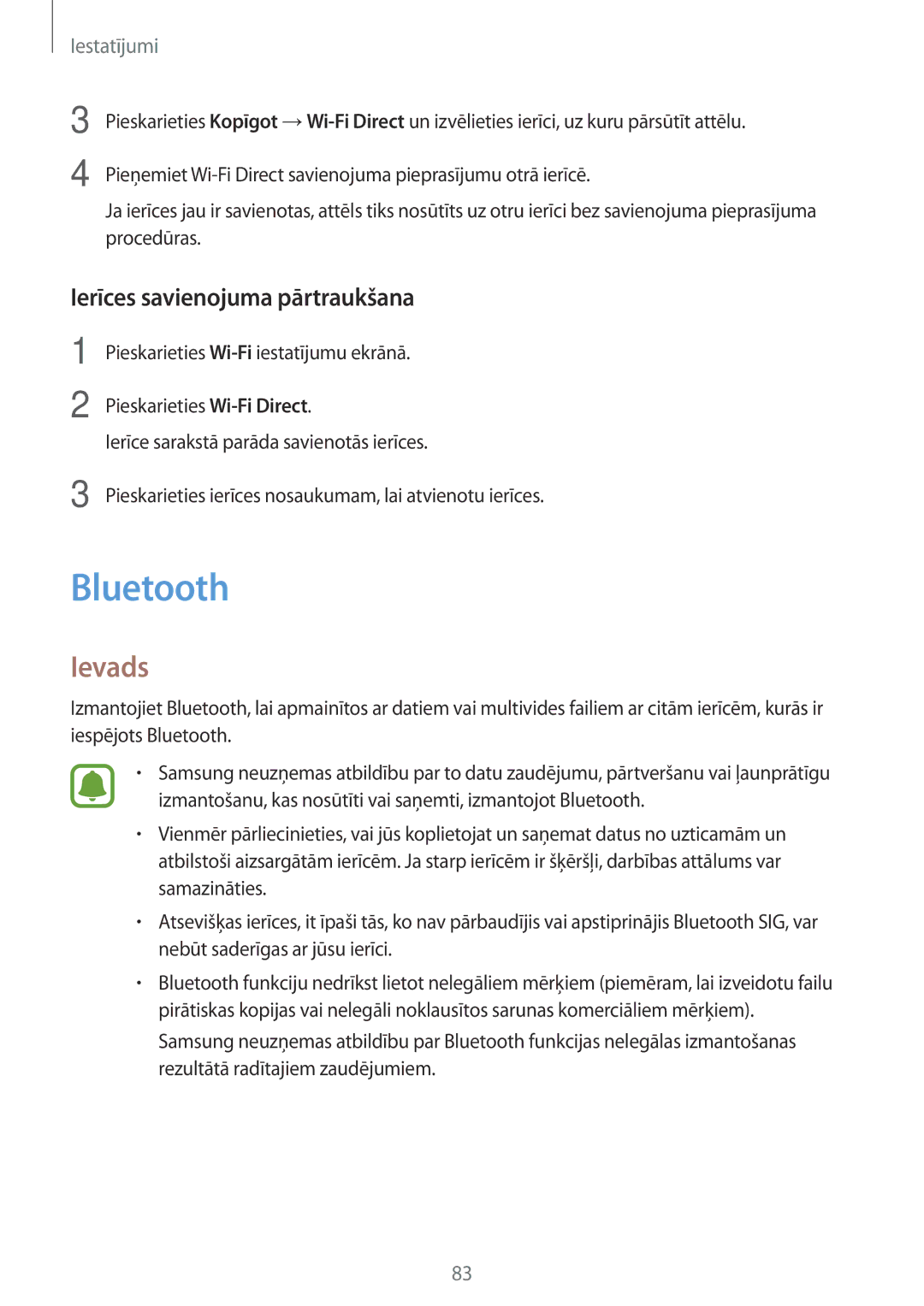 Samsung SM-T810NZDESEB, SM-T810NZKESEB, SM-T810NZWESEB manual Bluetooth, Ierīces savienojuma pārtraukšana 