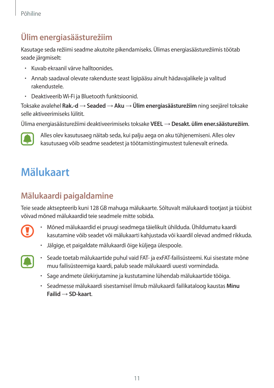 Samsung SM-T810NZDESEB, SM-T810NZKESEB, SM-T810NZWESEB manual Mälukaart, Ülim energiasäästurežiim, Mälukaardi paigaldamine 