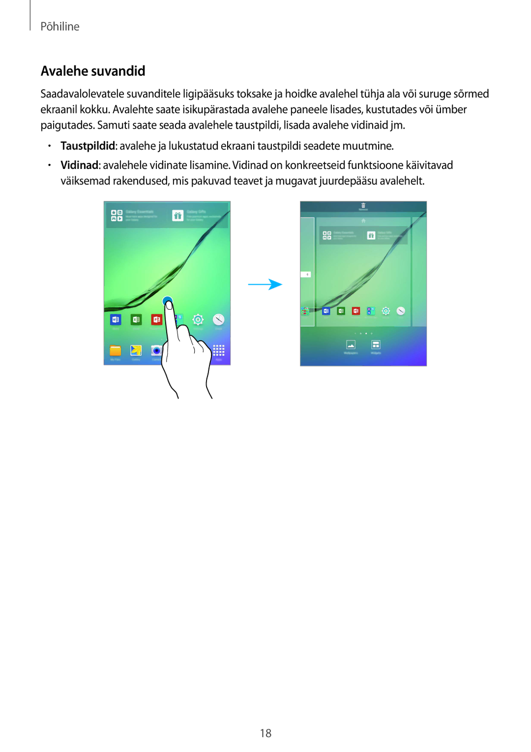 Samsung SM-T810NZKESEB, SM-T810NZWESEB, SM-T810NZDESEB manual Avalehe suvandid 