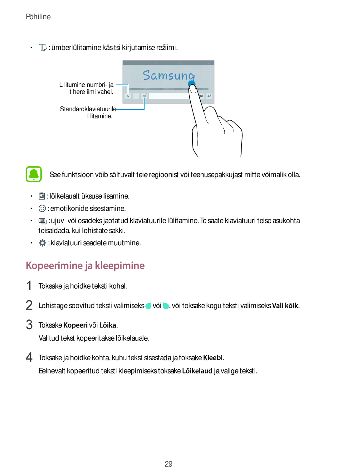 Samsung SM-T810NZDESEB, SM-T810NZKESEB, SM-T810NZWESEB manual Kopeerimine ja kleepimine 