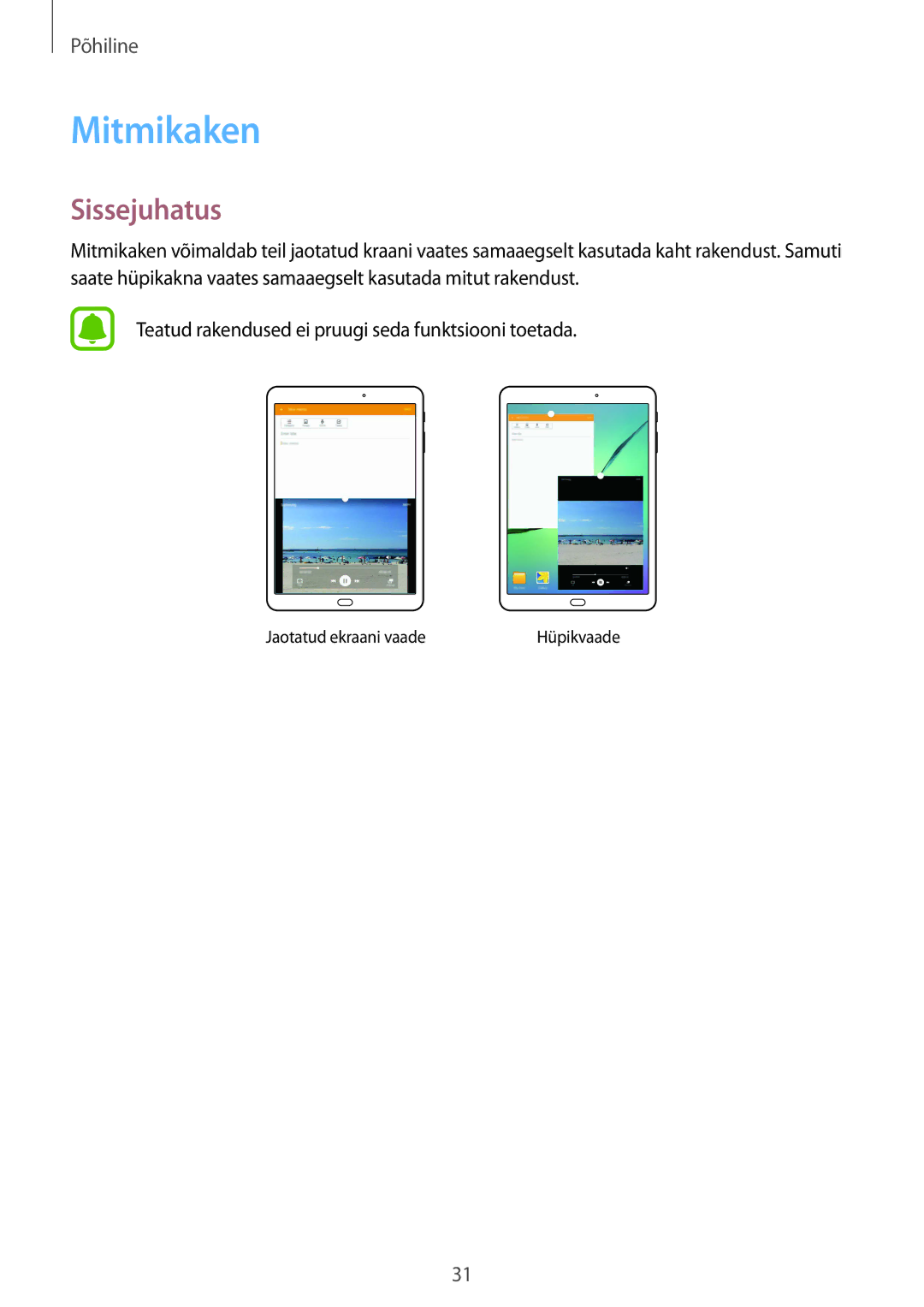 Samsung SM-T810NZWESEB, SM-T810NZKESEB, SM-T810NZDESEB manual Mitmikaken, Sissejuhatus 