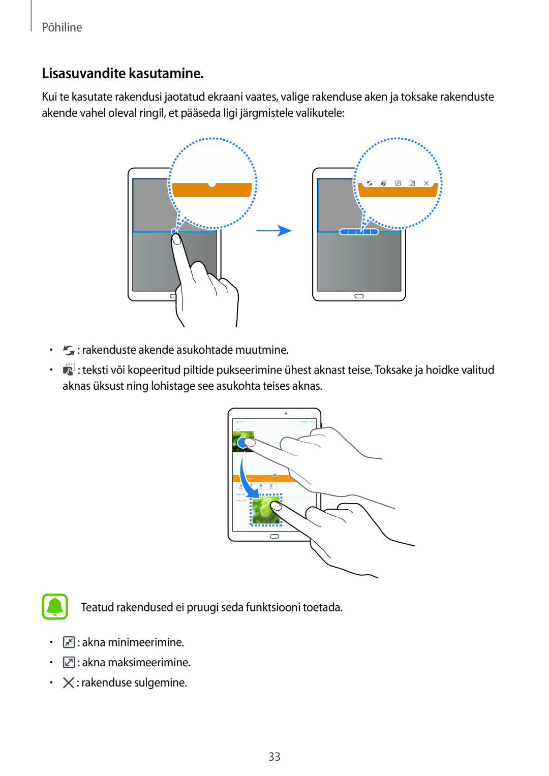 Samsung SM-T810NZKESEB, SM-T810NZWESEB, SM-T810NZDESEB manual Lisasuvandite kasutamine 