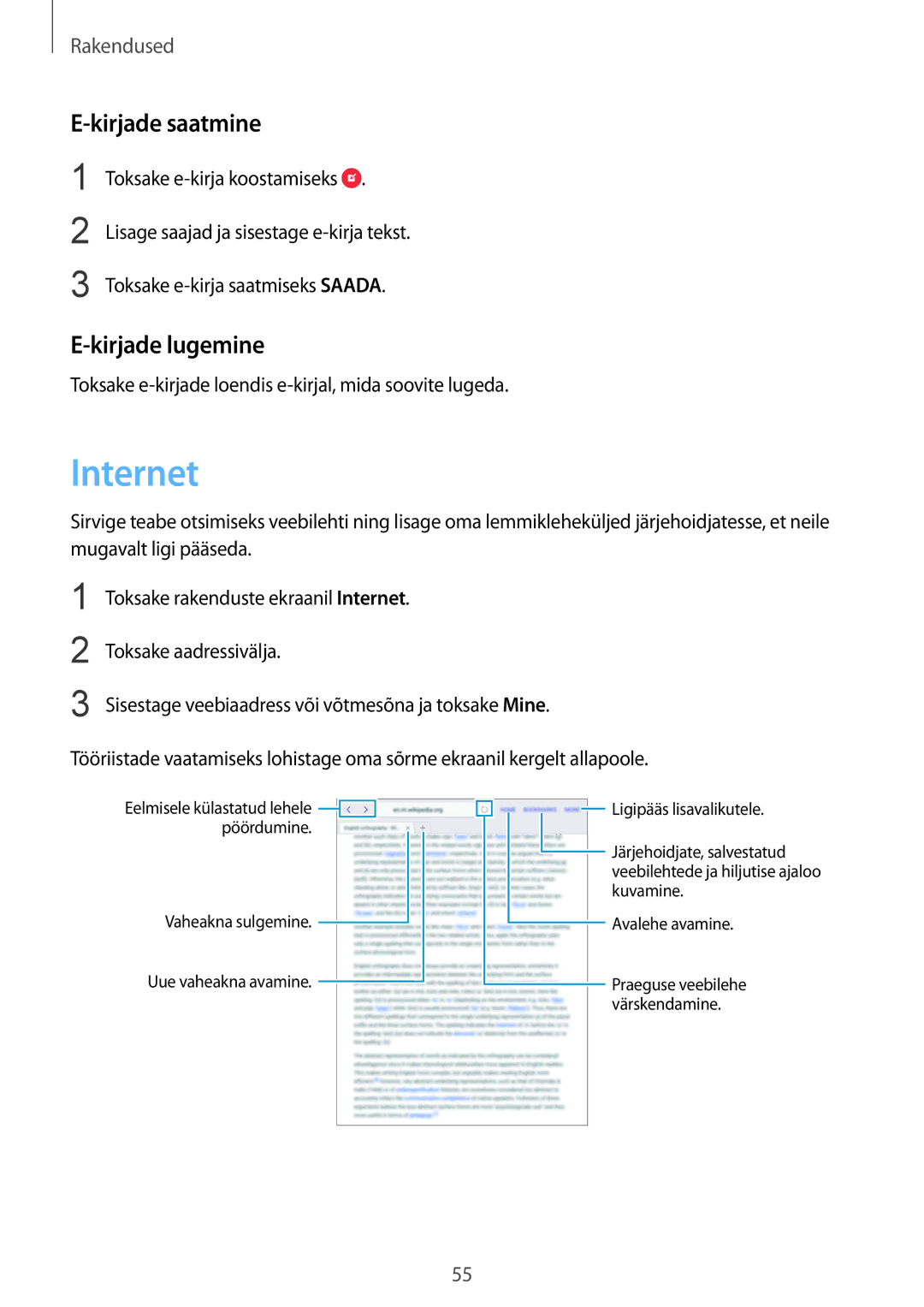 Samsung SM-T810NZWESEB, SM-T810NZKESEB, SM-T810NZDESEB manual Internet, Kirjade saatmine, Kirjade lugemine 