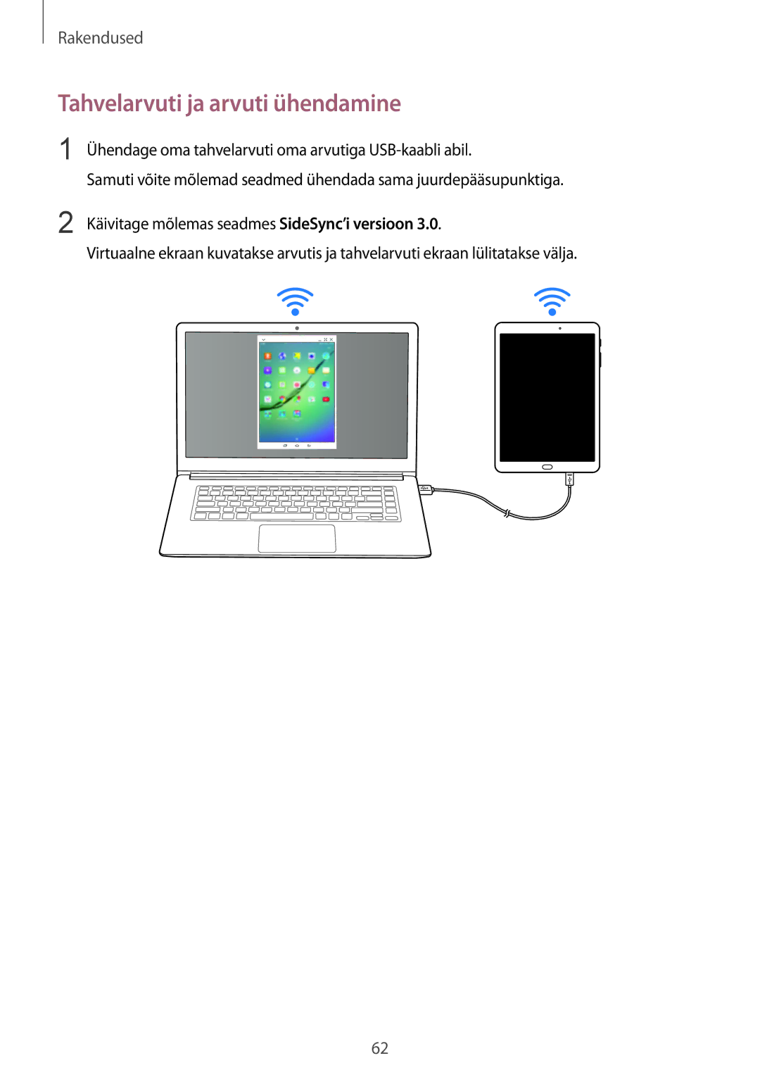 Samsung SM-T810NZDESEB, SM-T810NZKESEB, SM-T810NZWESEB manual Tahvelarvuti ja arvuti ühendamine 