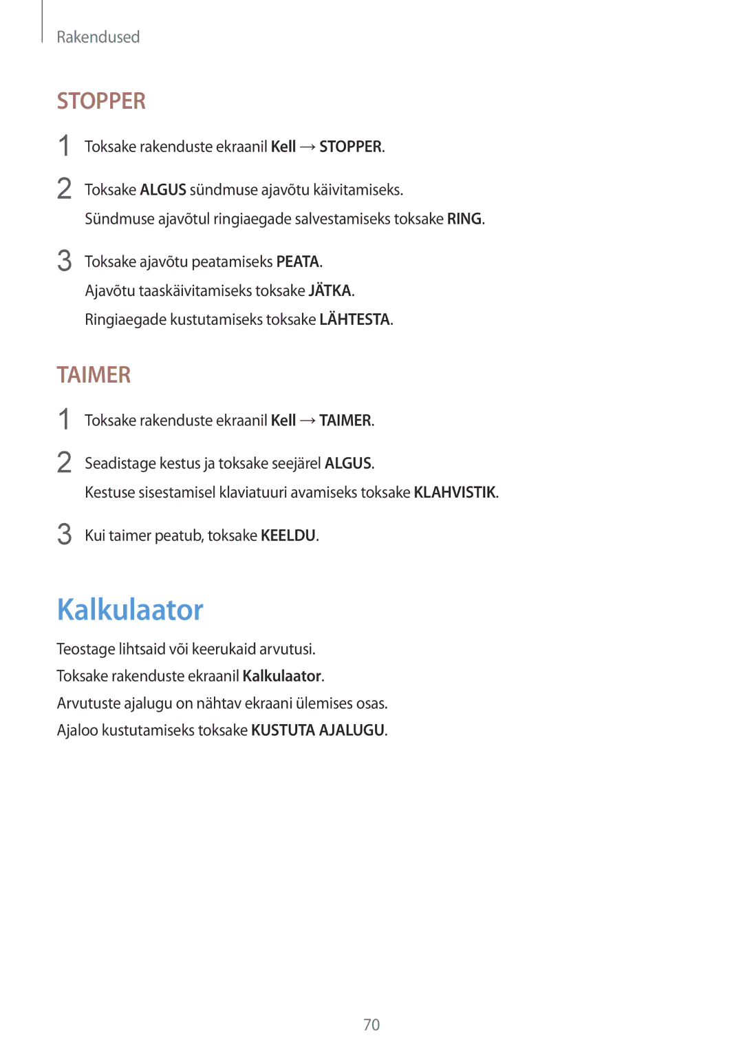 Samsung SM-T810NZWESEB, SM-T810NZKESEB, SM-T810NZDESEB manual Kalkulaator, Stopper 