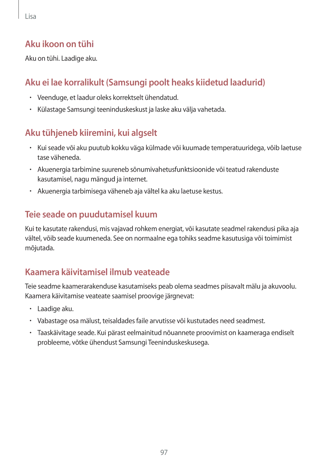 Samsung SM-T810NZWESEB, SM-T810NZKESEB, SM-T810NZDESEB manual Aku ikoon on tühi 