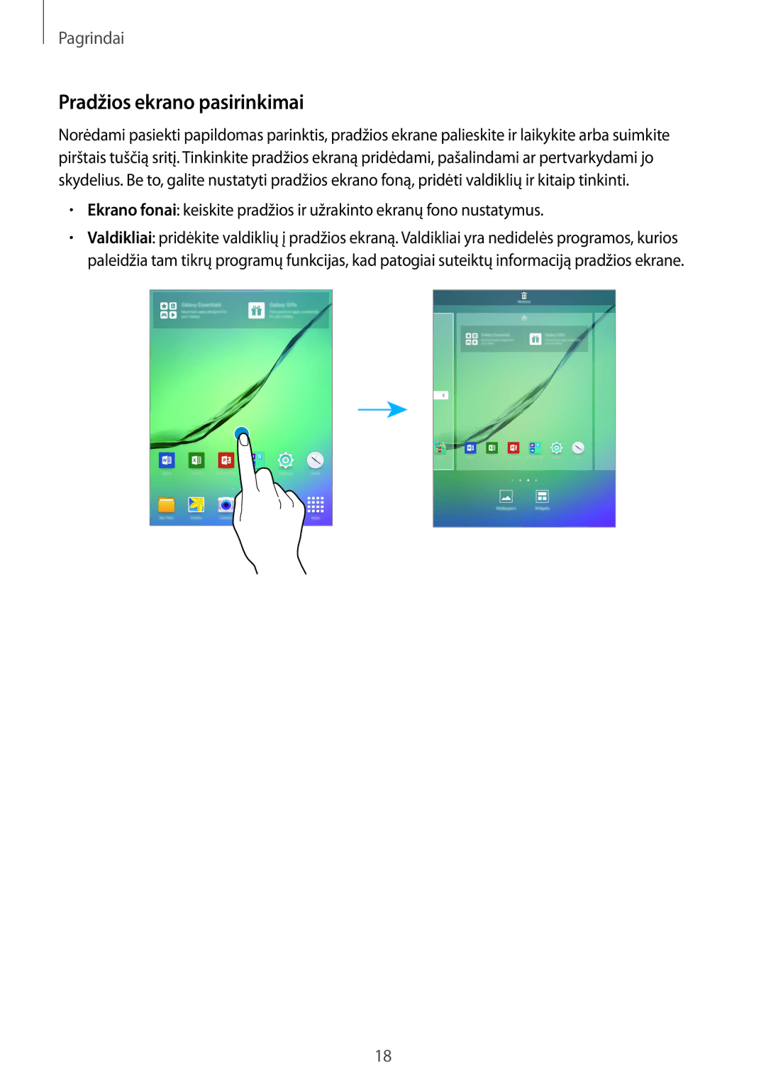 Samsung SM-T810NZKESEB, SM-T810NZWESEB, SM-T810NZDESEB manual Pradžios ekrano pasirinkimai 