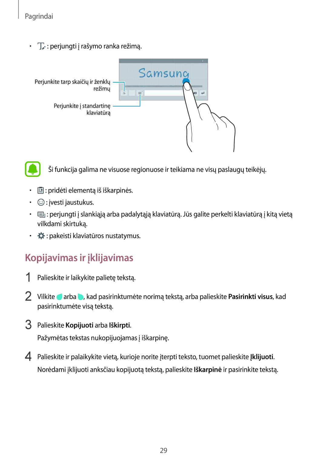 Samsung SM-T810NZDESEB, SM-T810NZKESEB, SM-T810NZWESEB manual Kopijavimas ir įklijavimas, Perjungti į rašymo ranka režimą 