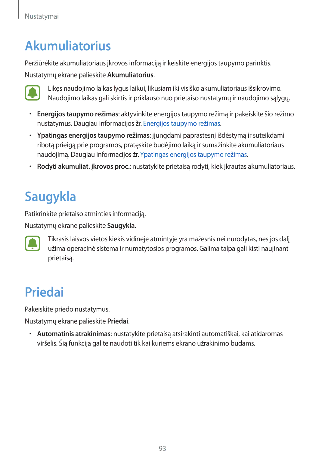 Samsung SM-T810NZKESEB, SM-T810NZWESEB, SM-T810NZDESEB manual Saugykla, Priedai 