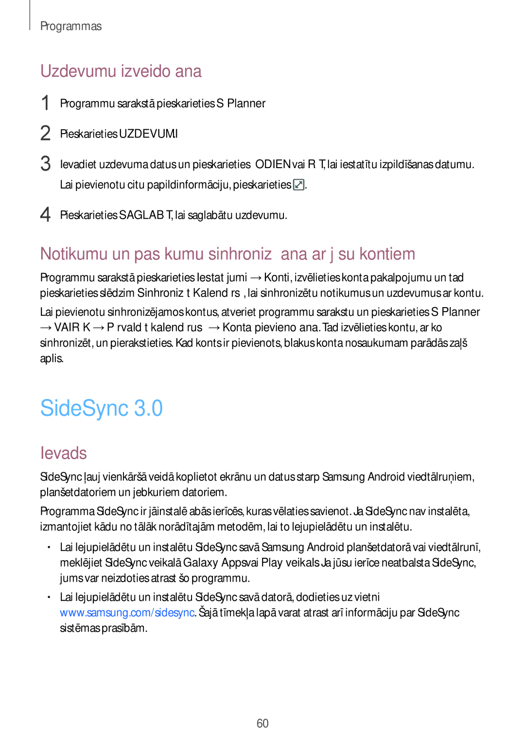 Samsung SM-T810NZKESEB, SM-T810NZWESEB SideSync, Uzdevumu izveidošana, Notikumu un pasākumu sinhronizēšana ar jūsu kontiem 