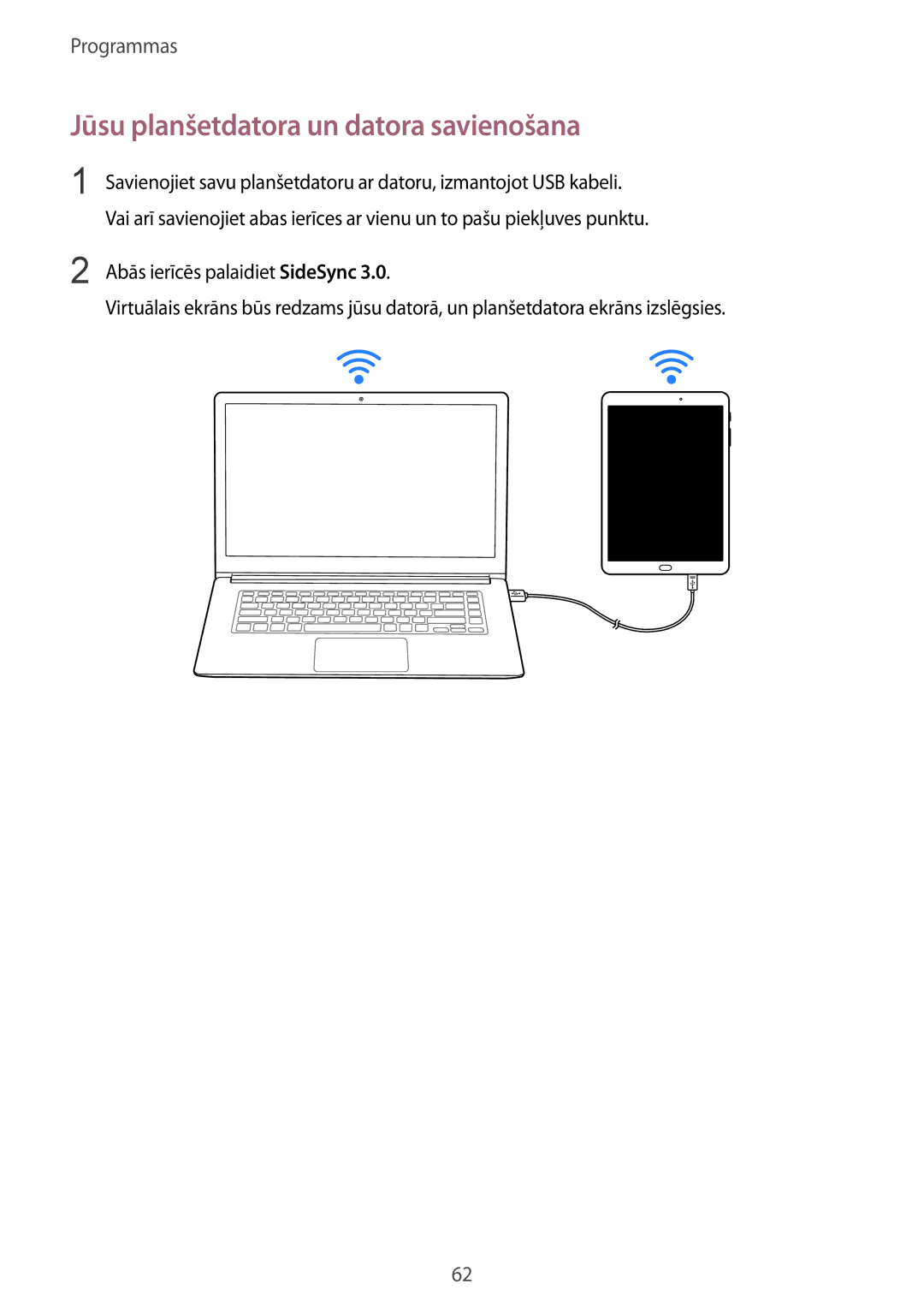 Samsung SM-T810NZDESEB, SM-T810NZKESEB, SM-T810NZWESEB manual Jūsu planšetdatora un datora savienošana 