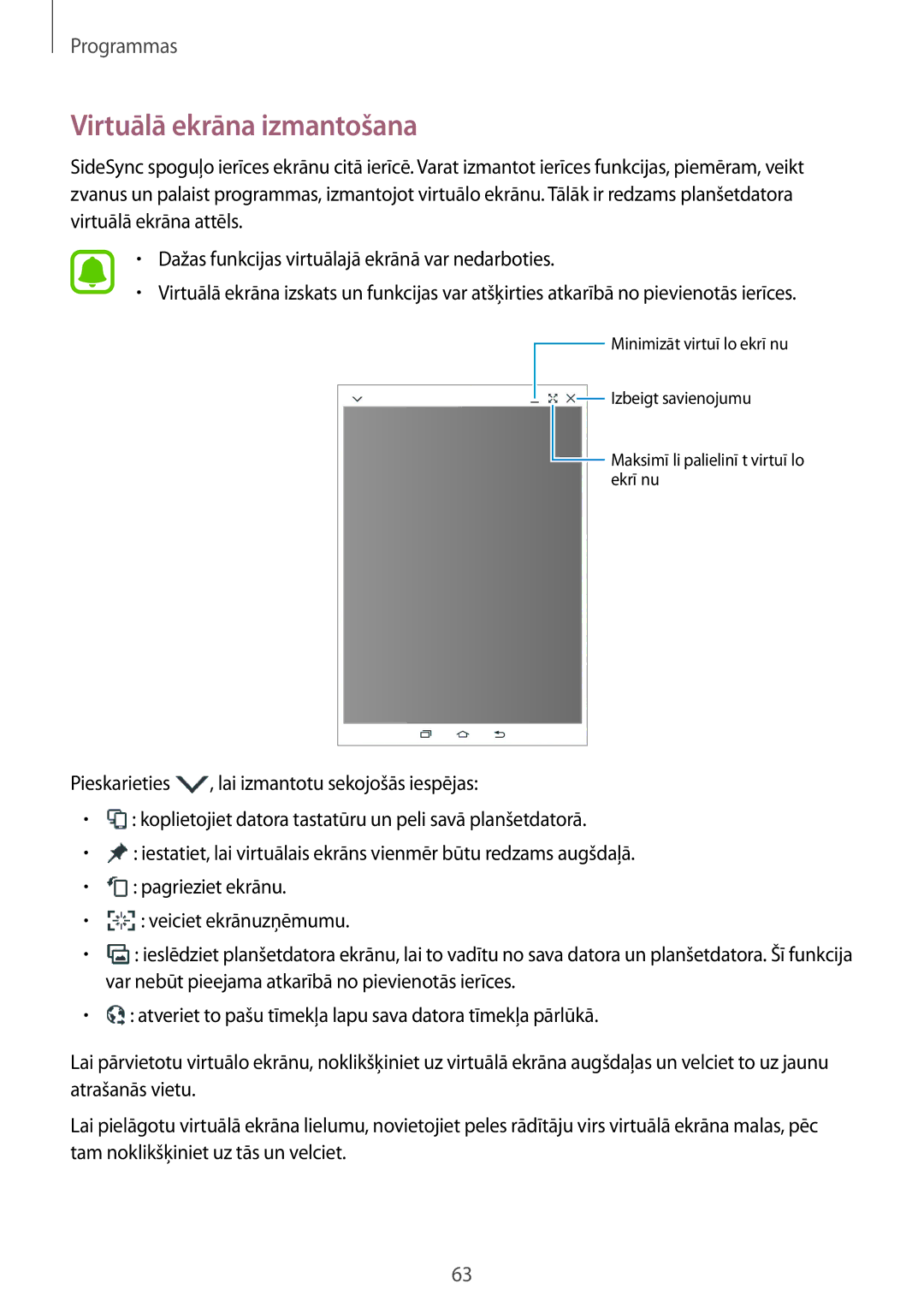 Samsung SM-T810NZKESEB, SM-T810NZWESEB, SM-T810NZDESEB manual Virtuālā ekrāna izmantošana 