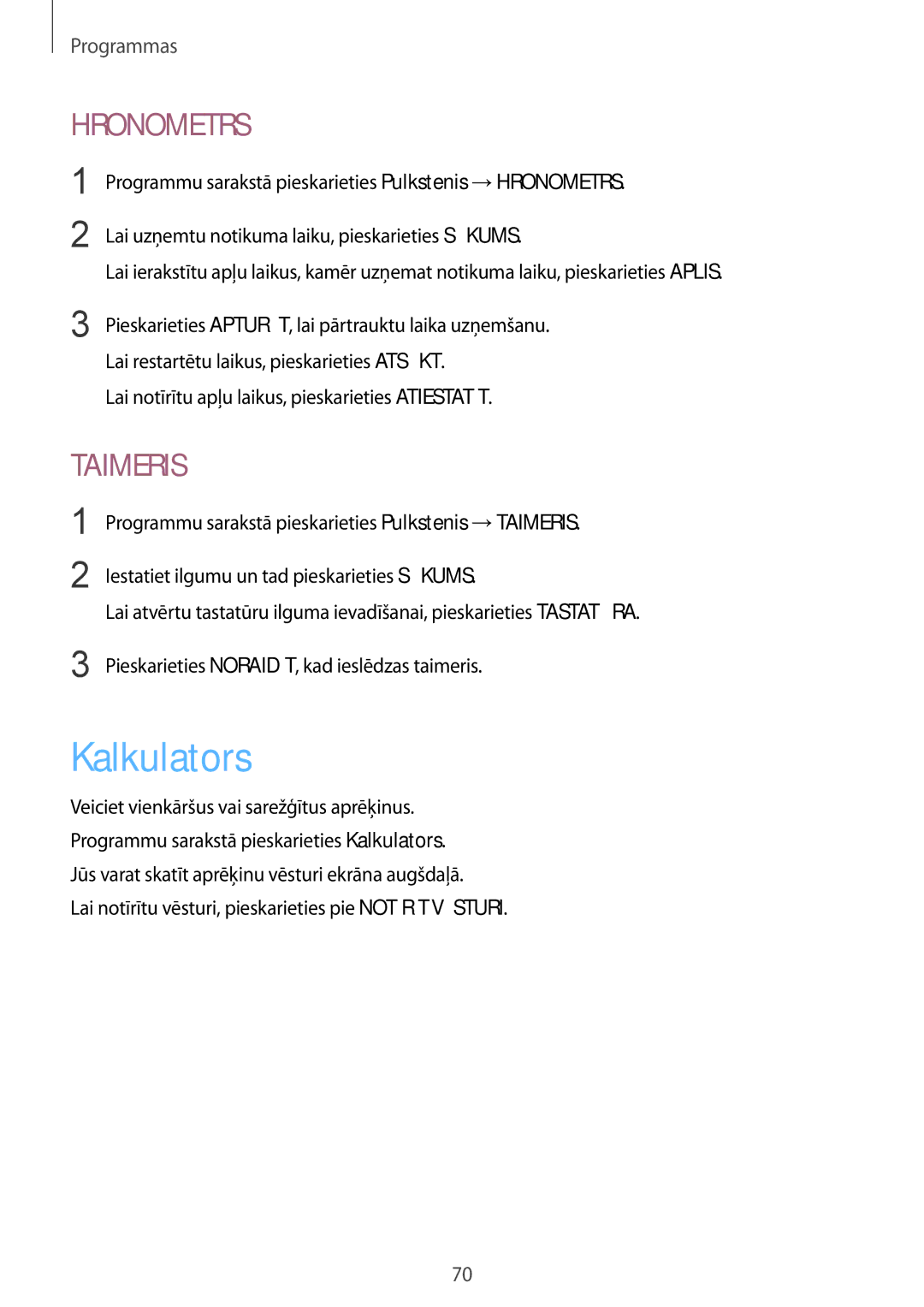 Samsung SM-T810NZWESEB, SM-T810NZKESEB, SM-T810NZDESEB manual Kalkulators, Hronometrs 