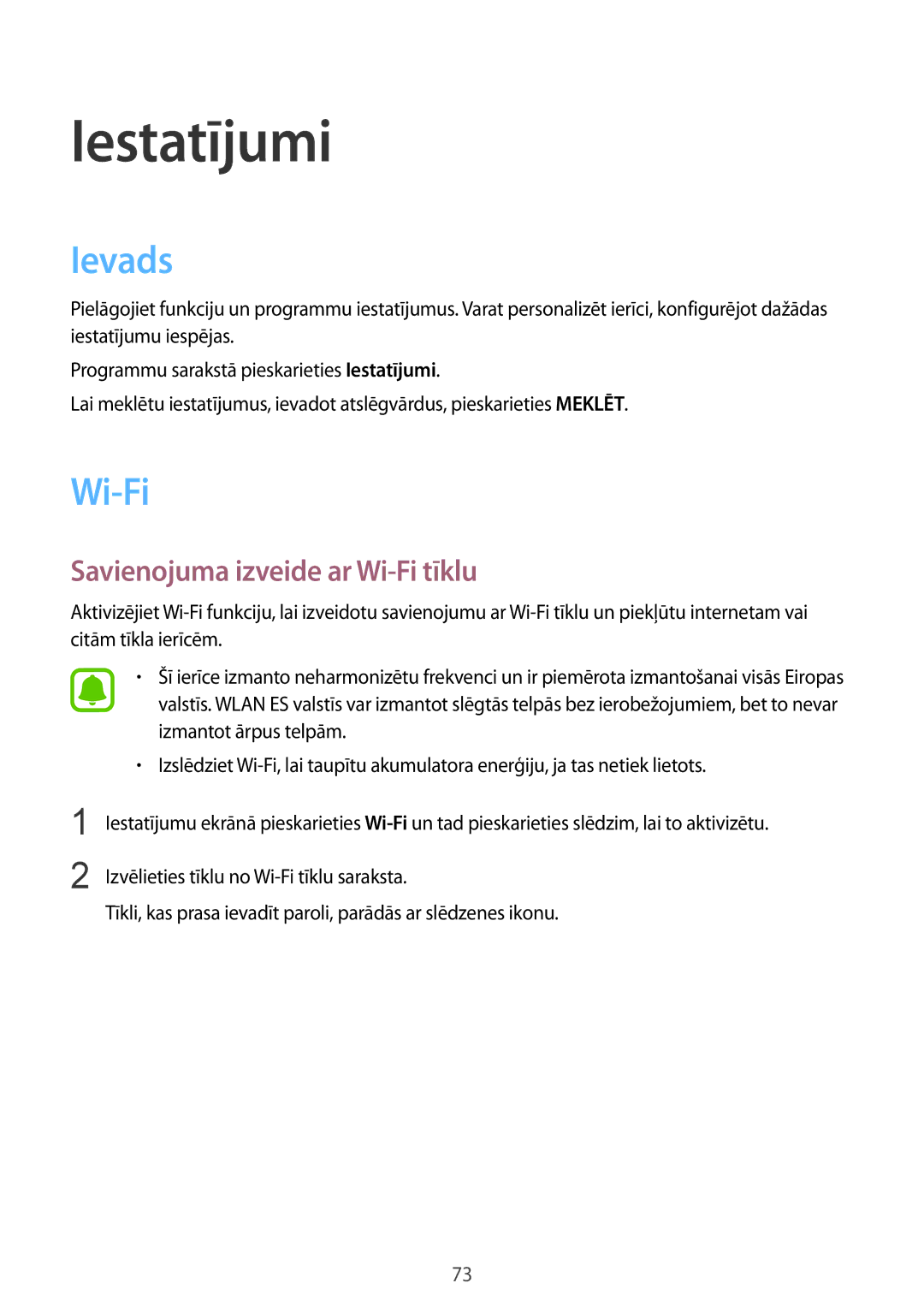 Samsung SM-T810NZWESEB, SM-T810NZKESEB, SM-T810NZDESEB manual Ievads, Savienojuma izveide ar Wi-Fi tīklu 