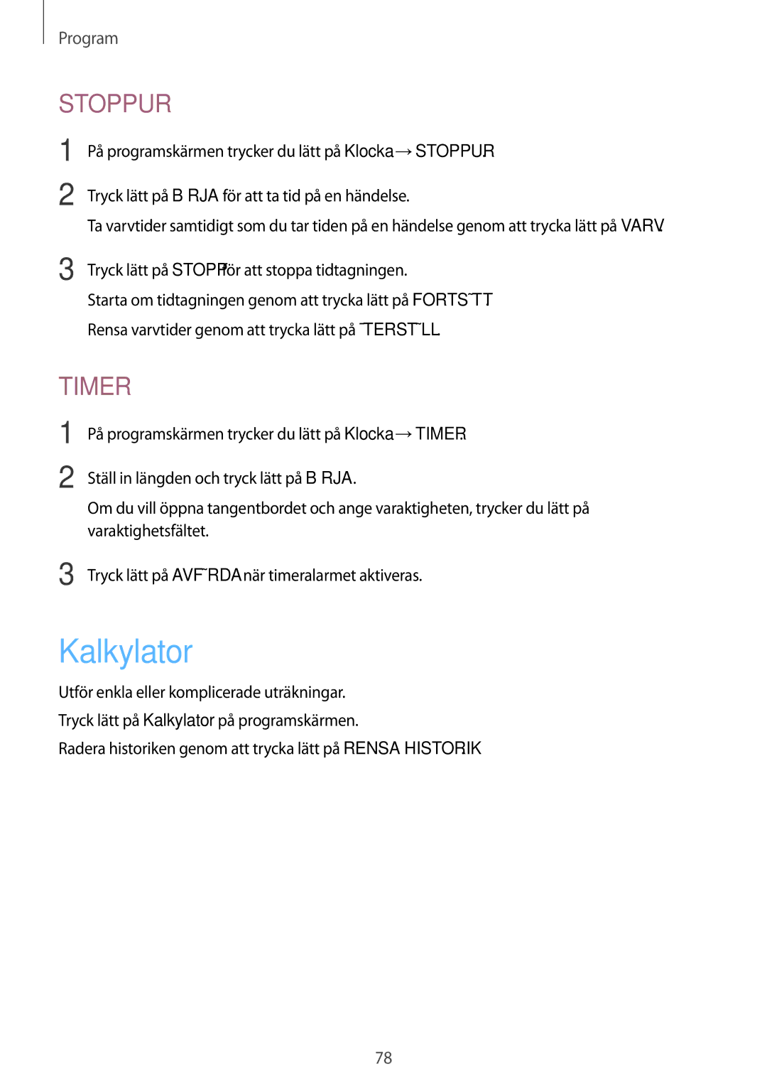 Samsung SM-T810NZWENEE, SM-T710NZWENEE manual Kalkylator, Stoppur 