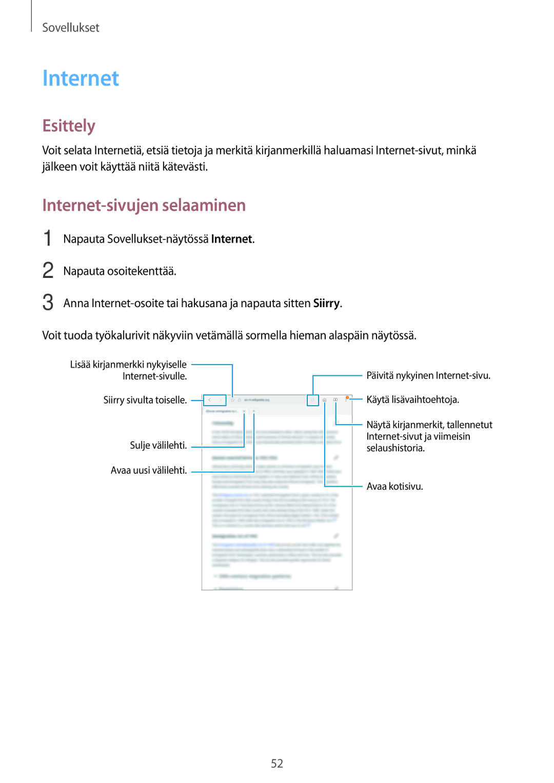 Samsung SM-T810NZWENEE, SM-T710NZWENEE manual Internet-sivujen selaaminen 