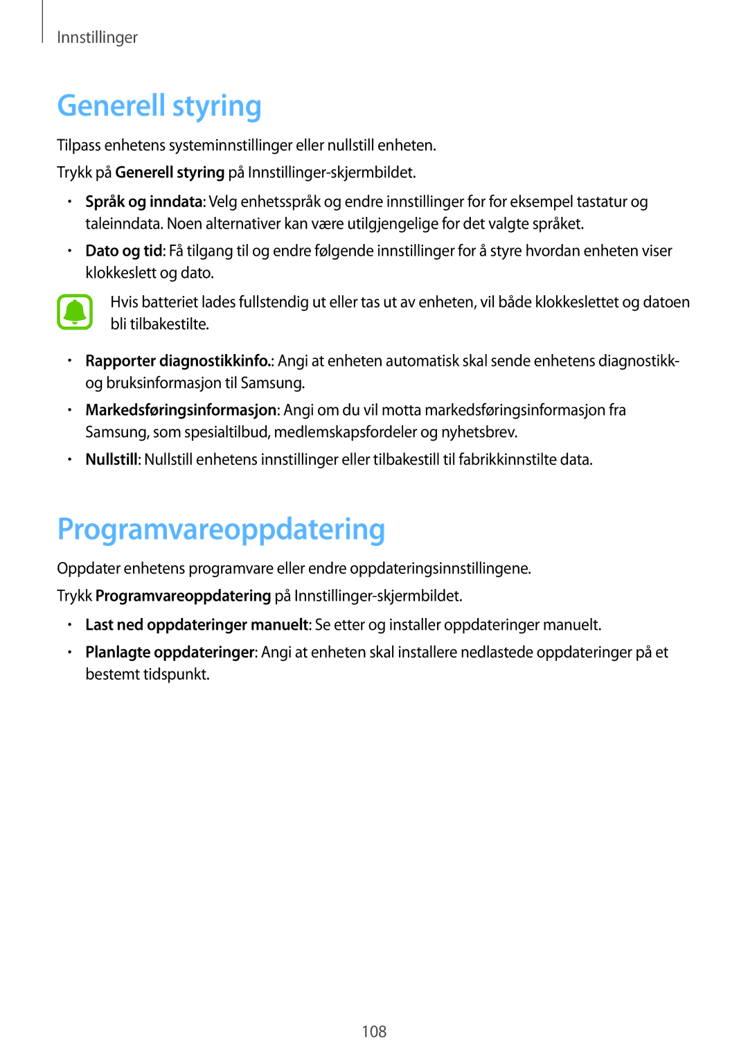 Samsung SM-T810NZWENEE, SM-T710NZWENEE manual Generell styring, Programvareoppdatering 