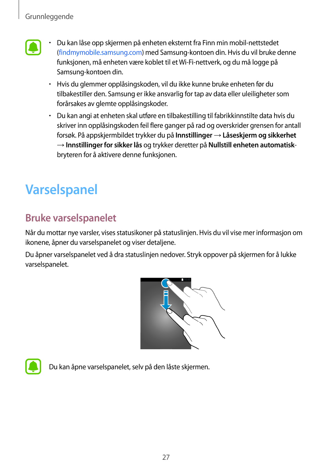 Samsung SM-T710NZWENEE, SM-T810NZWENEE manual Varselspanel, Bruke varselspanelet 