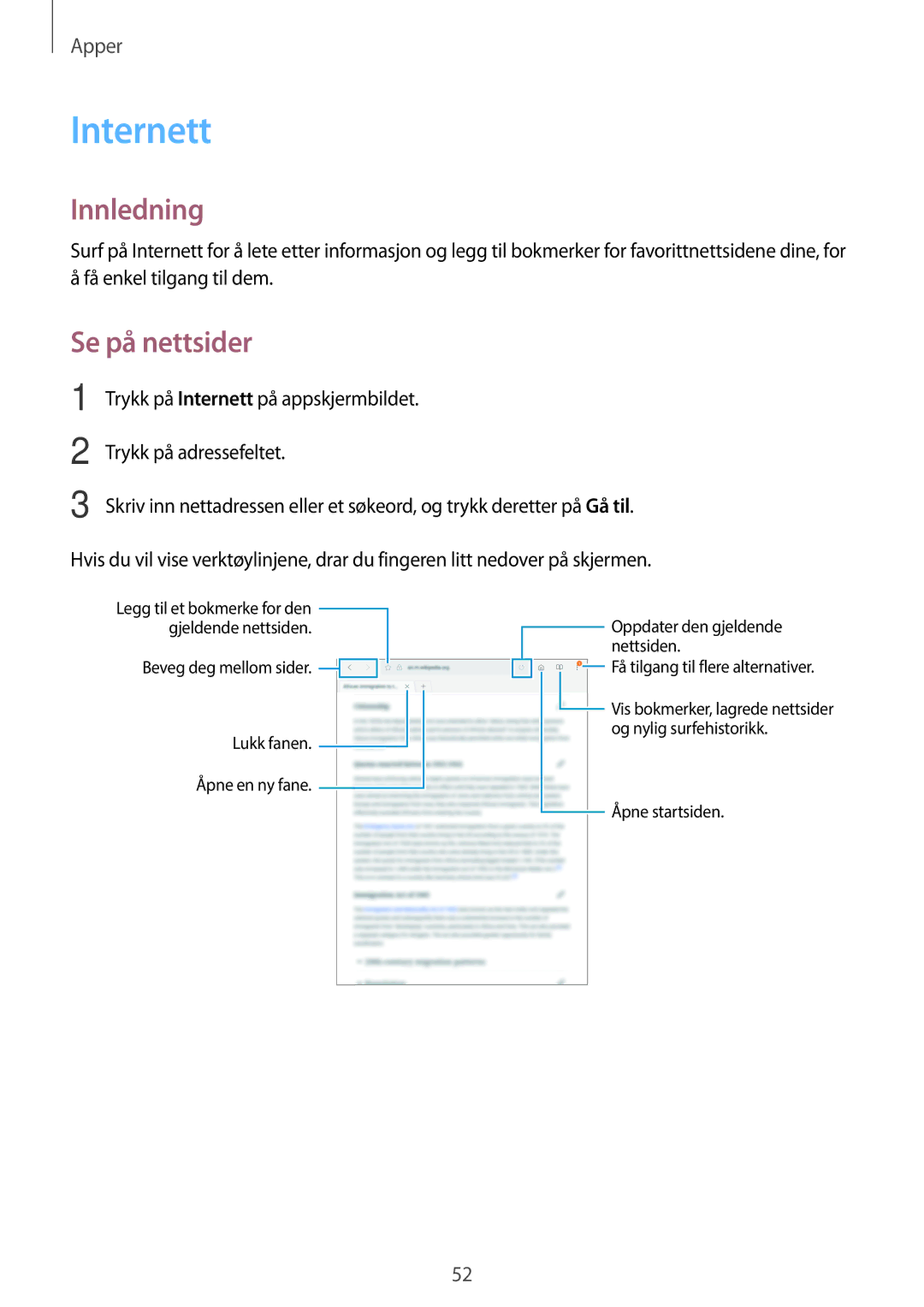 Samsung SM-T810NZWENEE, SM-T710NZWENEE manual Internett, Se på nettsider 