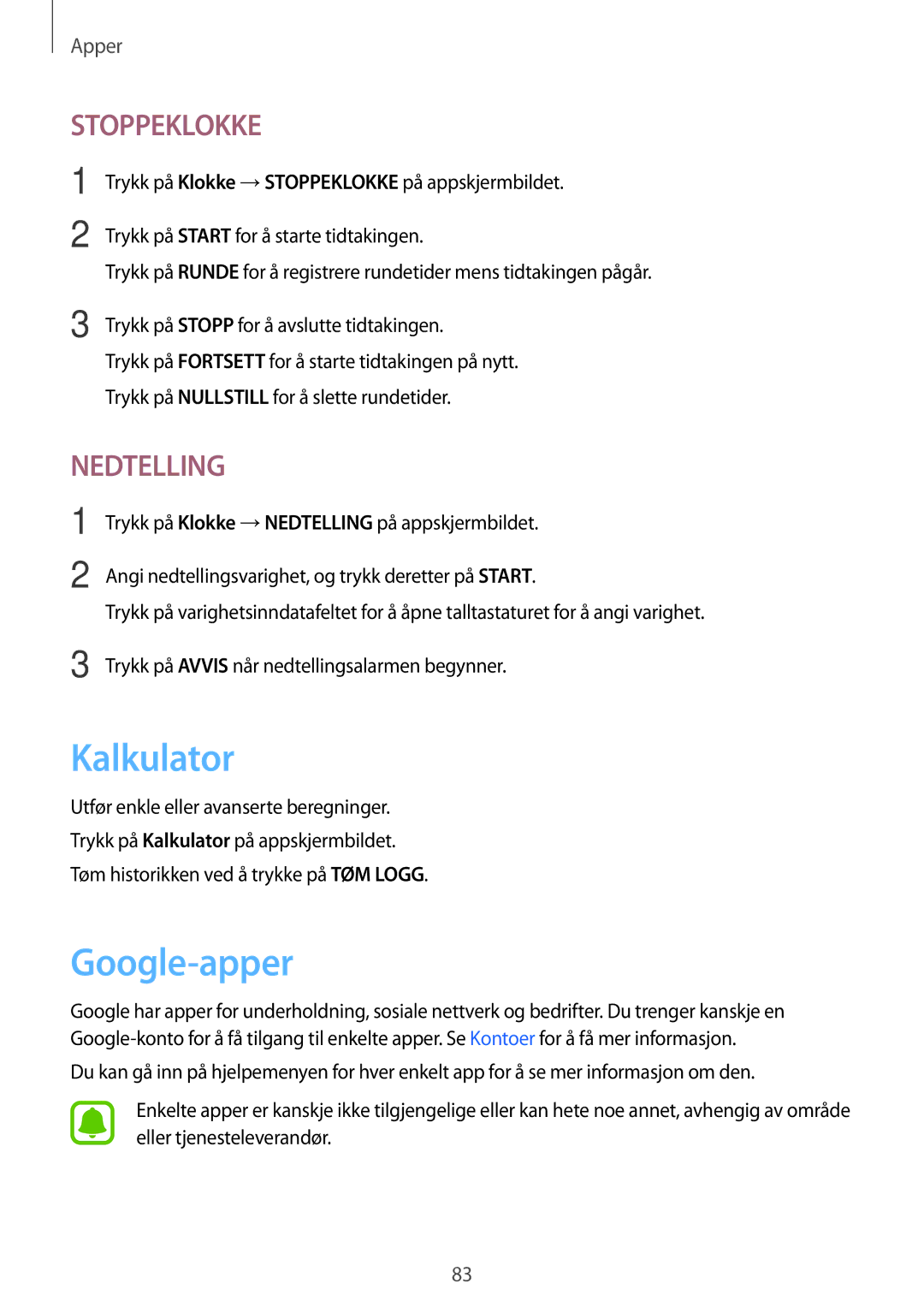 Samsung SM-T710NZWENEE, SM-T810NZWENEE manual Kalkulator, Google-apper 