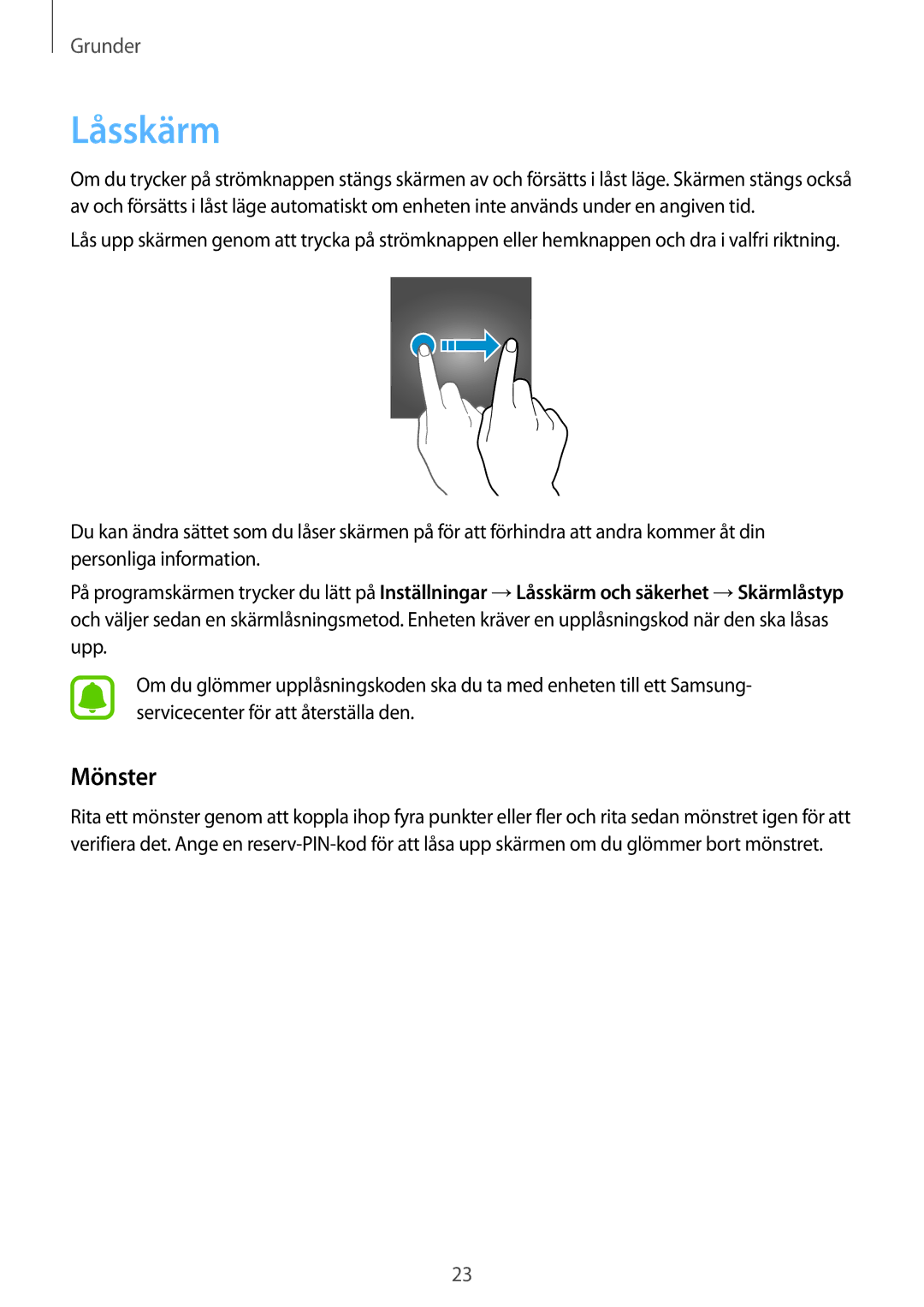 Samsung SM-T810NZWENEE manual Låsskärm, Mönster 