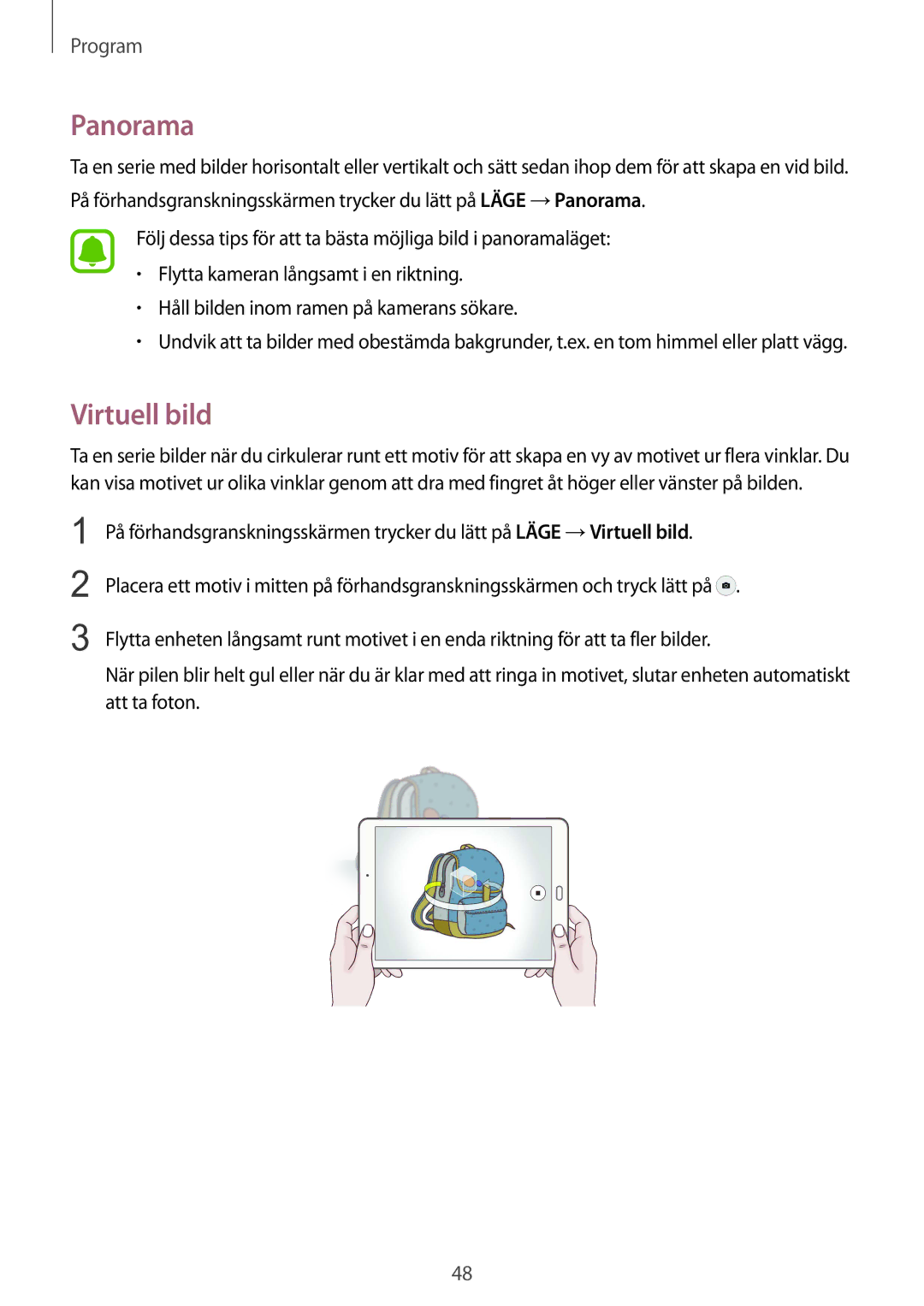 Samsung SM-T810NZWENEE manual Panorama, Virtuell bild 