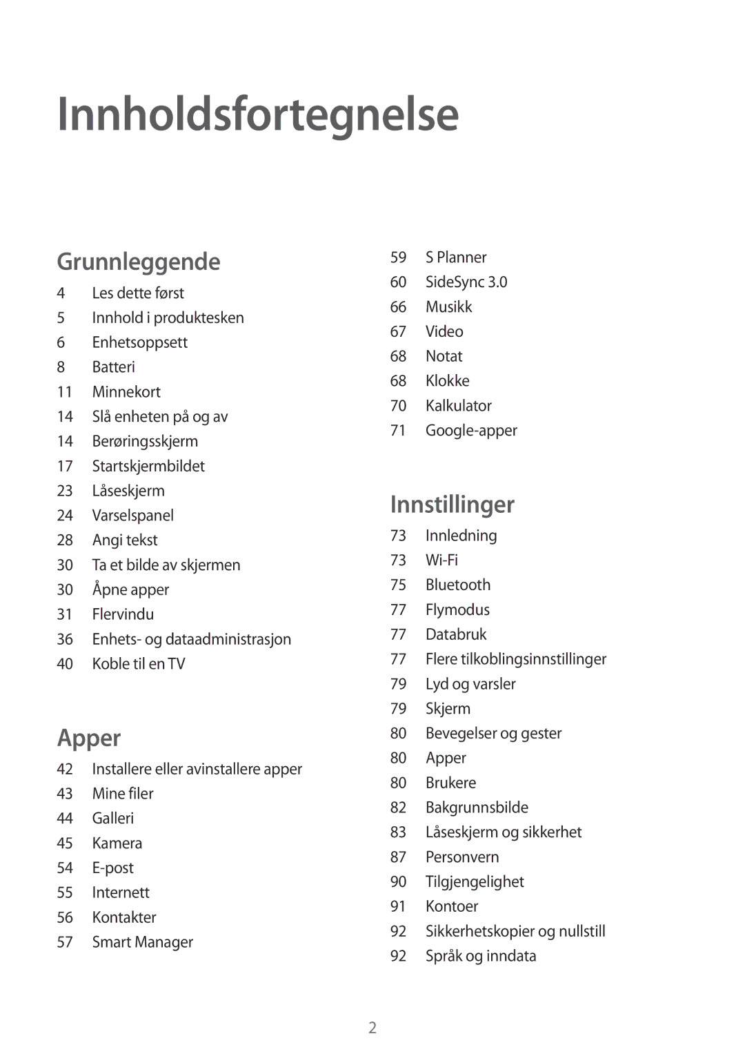 Samsung SM-T810NZWENEE manual Innholdsfortegnelse 