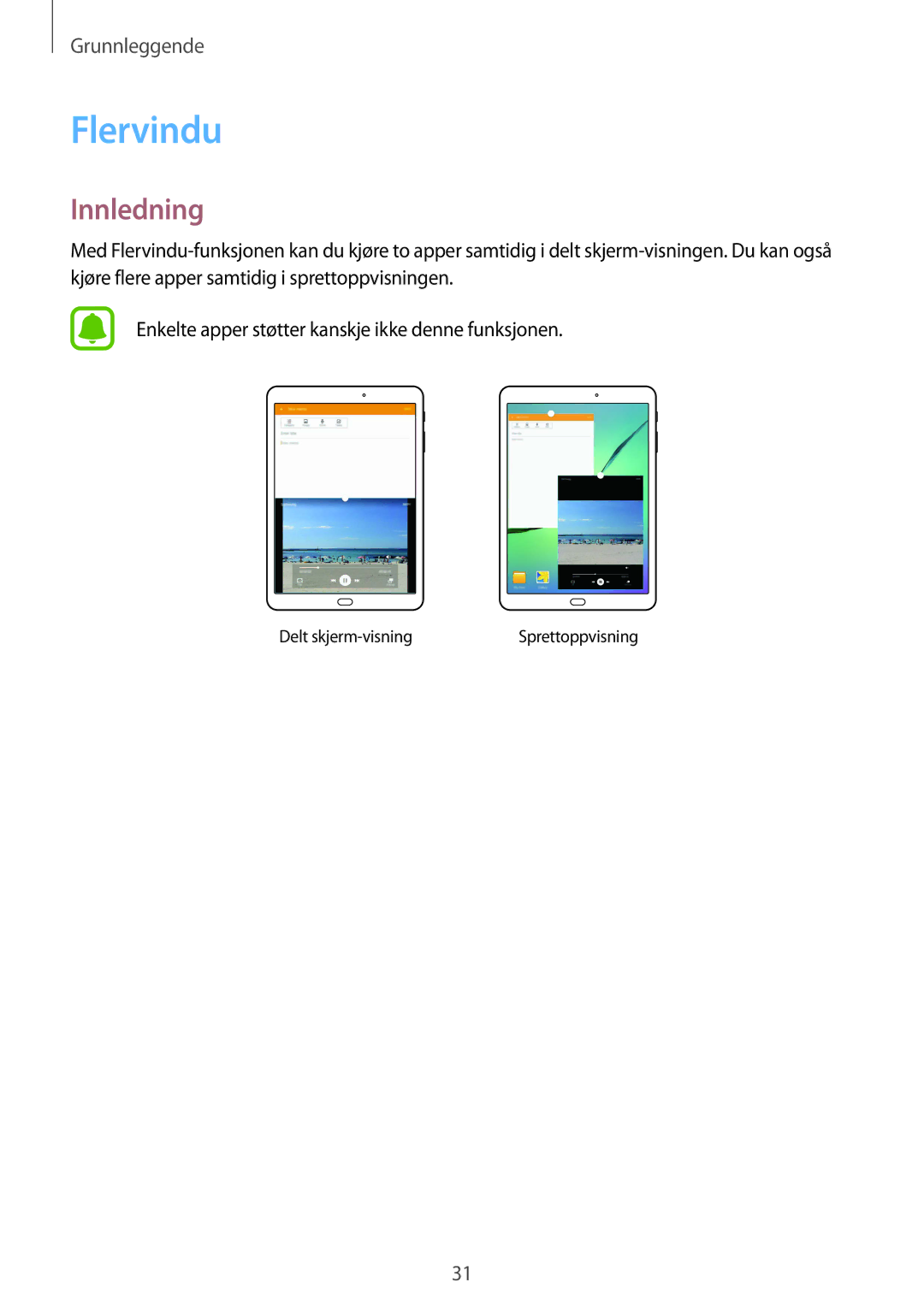 Samsung SM-T810NZWENEE manual Flervindu, Innledning 