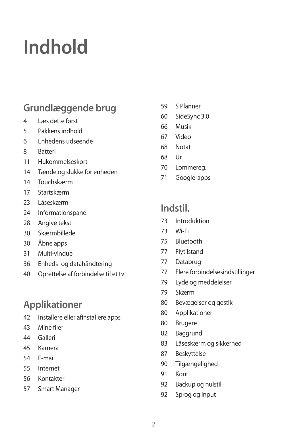 Samsung SM-T810NZWENEE manual Indhold 