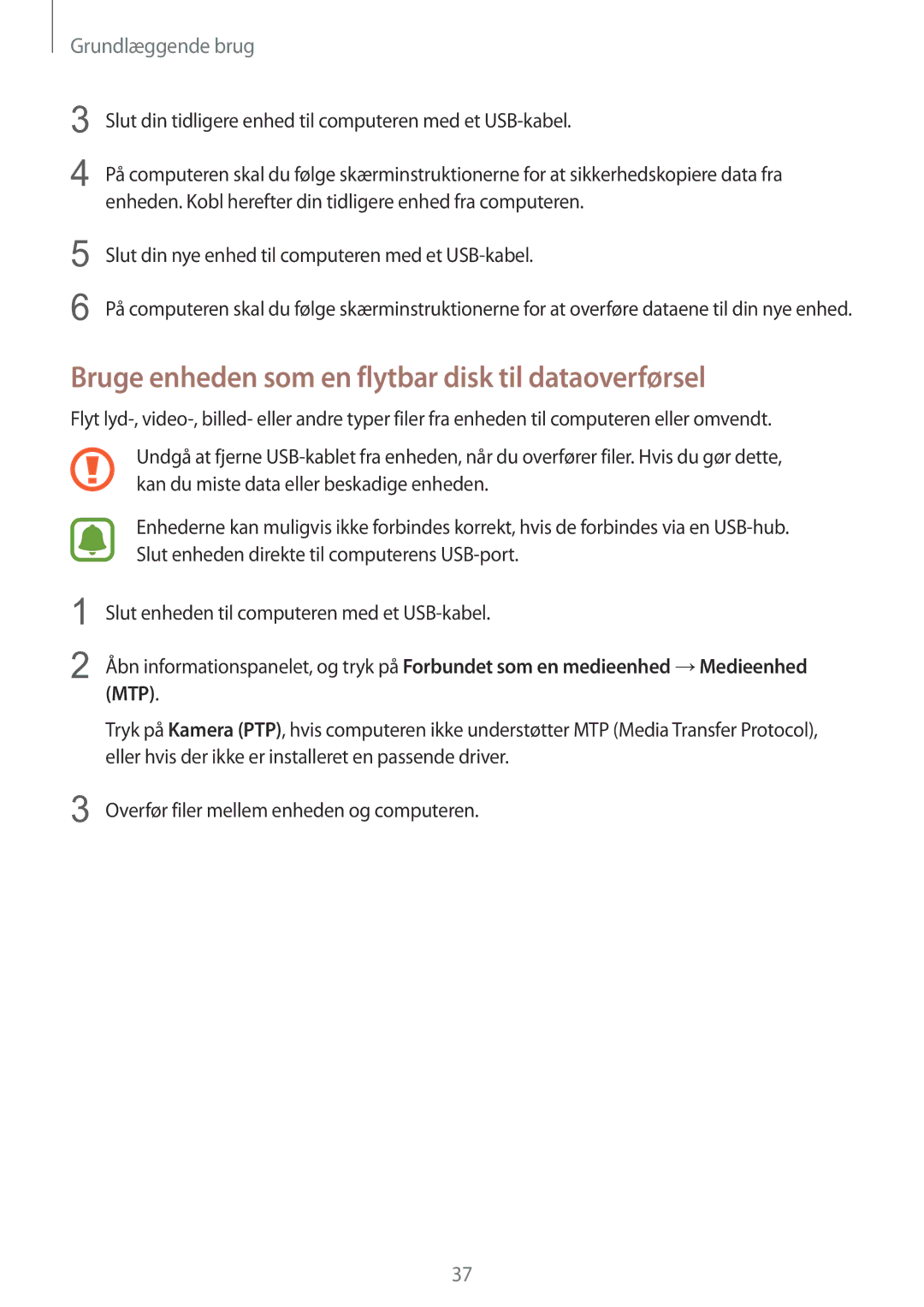 Samsung SM-T810NZWENEE manual Bruge enheden som en flytbar disk til dataoverførsel 