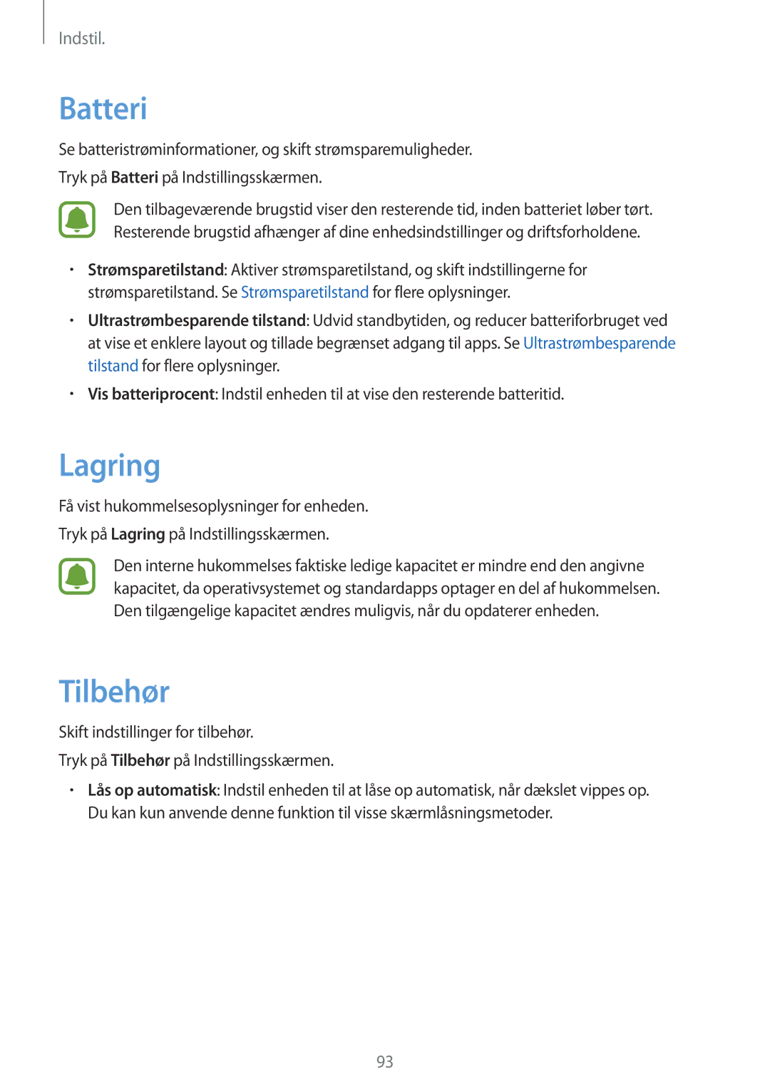 Samsung SM-T810NZWENEE manual Lagring, Tilbehør 