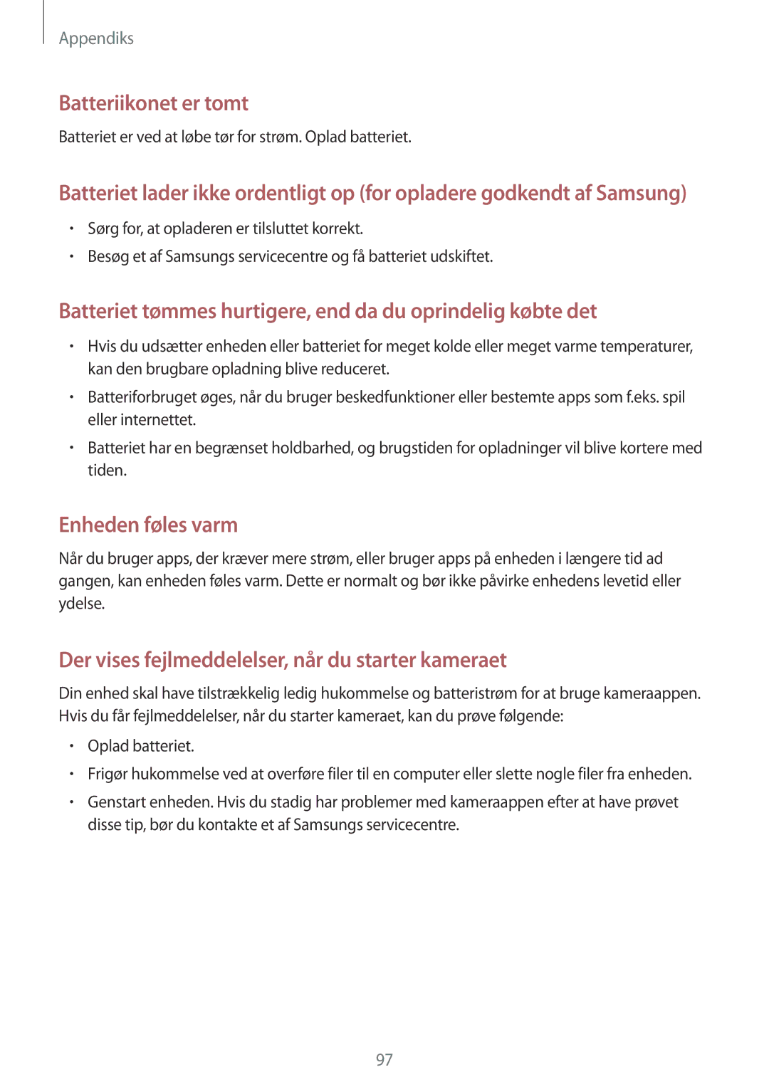 Samsung SM-T810NZWENEE manual Batteriikonet er tomt 