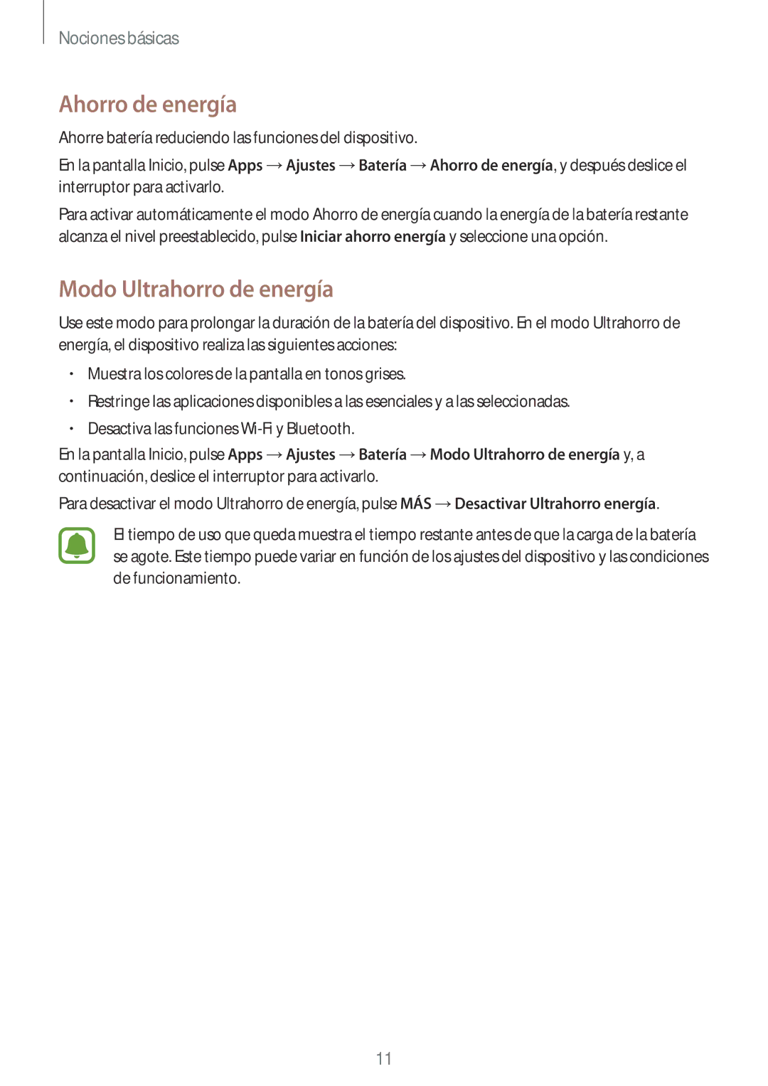 Samsung SM-T710NZWEPHE, SM-T810NZWEPHE, SM-T710NZKEPHE, SM-T810NZKEPHE manual Ahorro de energía, Modo Ultrahorro de energía 